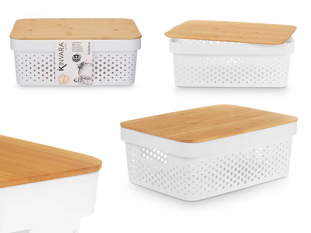 Caja multiusos perforada tapa bambu mdn blanc 36x2