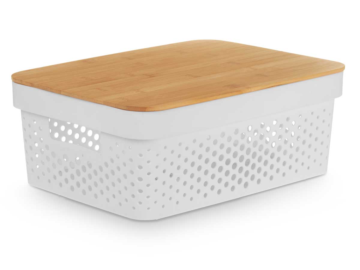 Caja multiusos perforada tapa bambu mdn blanc 36x2 2