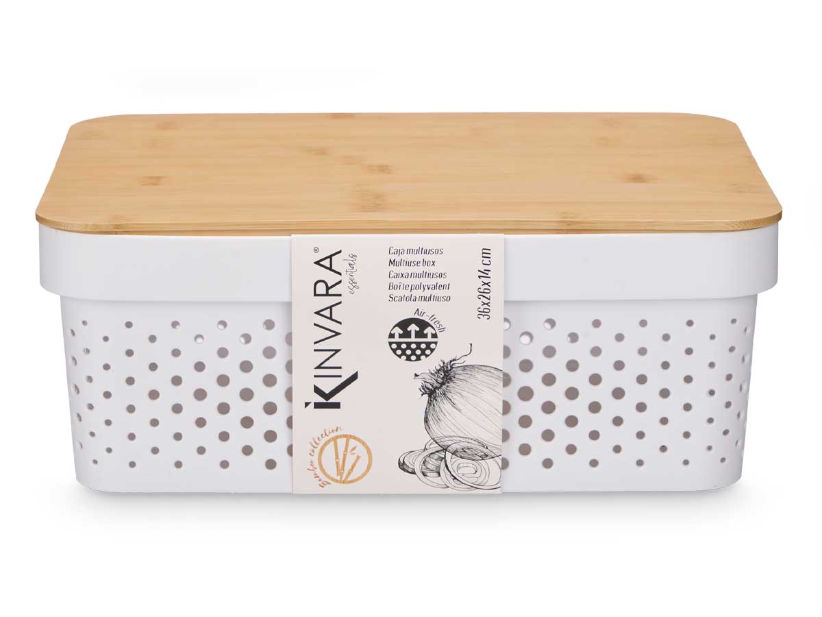 Caja multiusos perforada tapa bambu mdn blanc 36x2 3