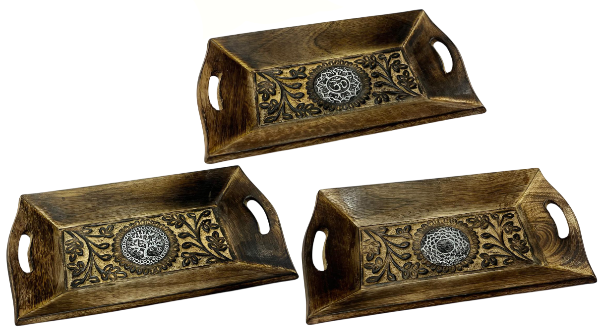 BANDEJA VACIABOLSILLOS MANGO METAL 26X15X4CM ARBOL