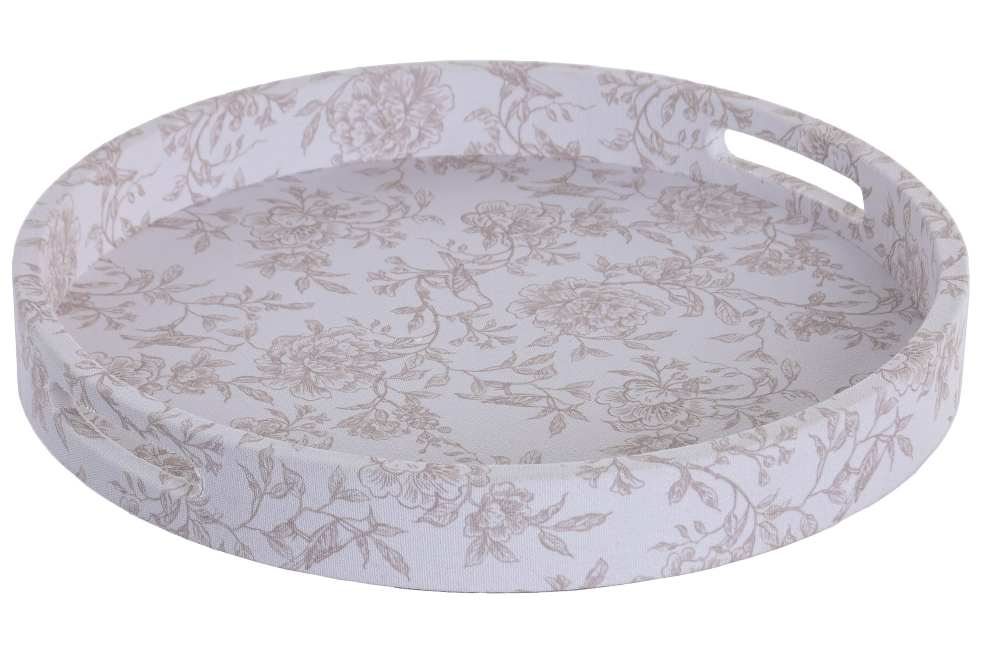 BANDEJA LINO MADERA 40X40X5 FLORAL TAPIZADO BLANCO