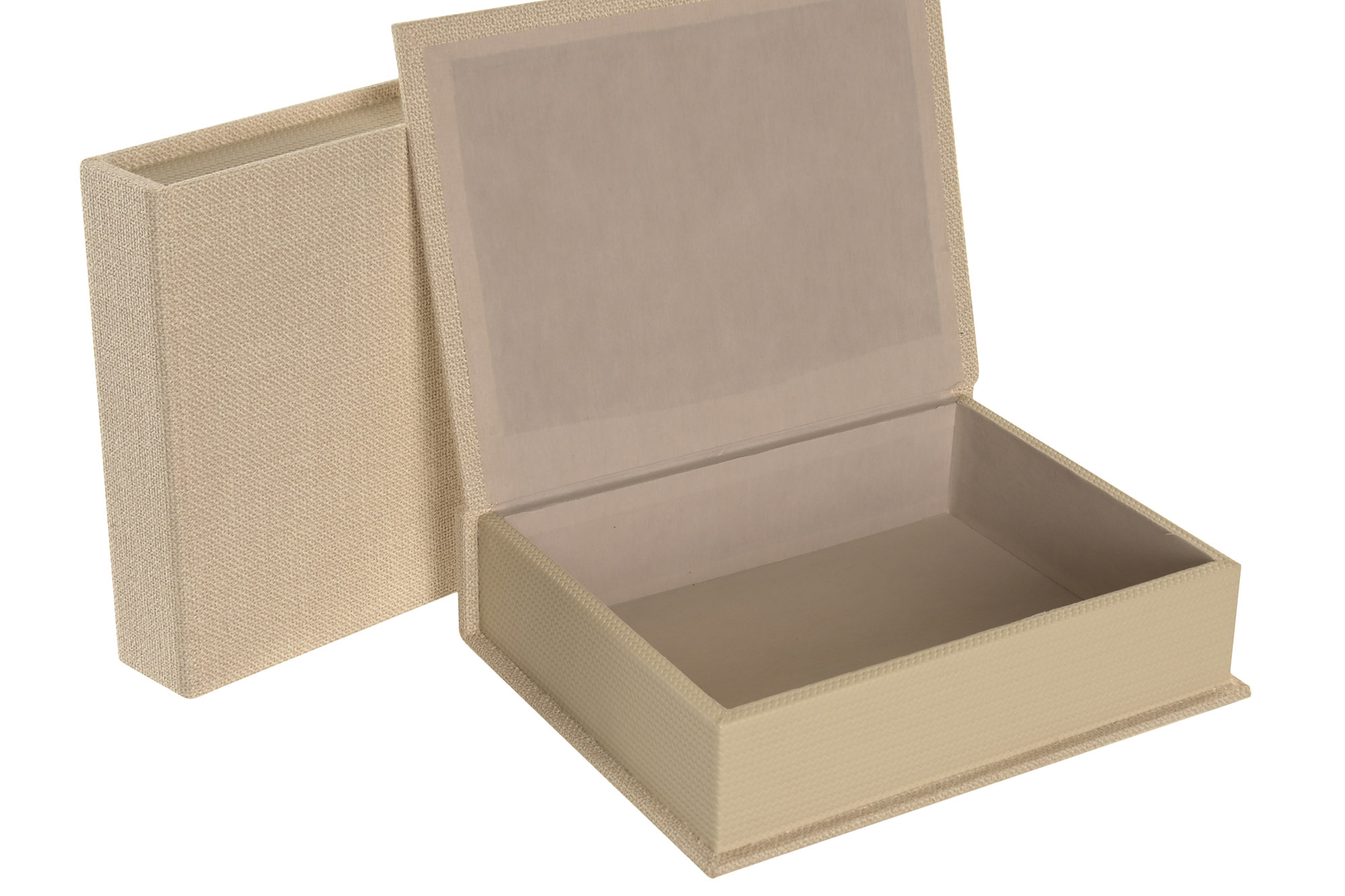 CAJA LIBRO LINO MDF 24X6X19 TAPIZADO BEIGE 4