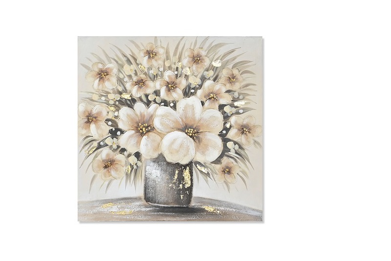 CUADRO LIENZO 60X60CM FLORERO BEIGE
