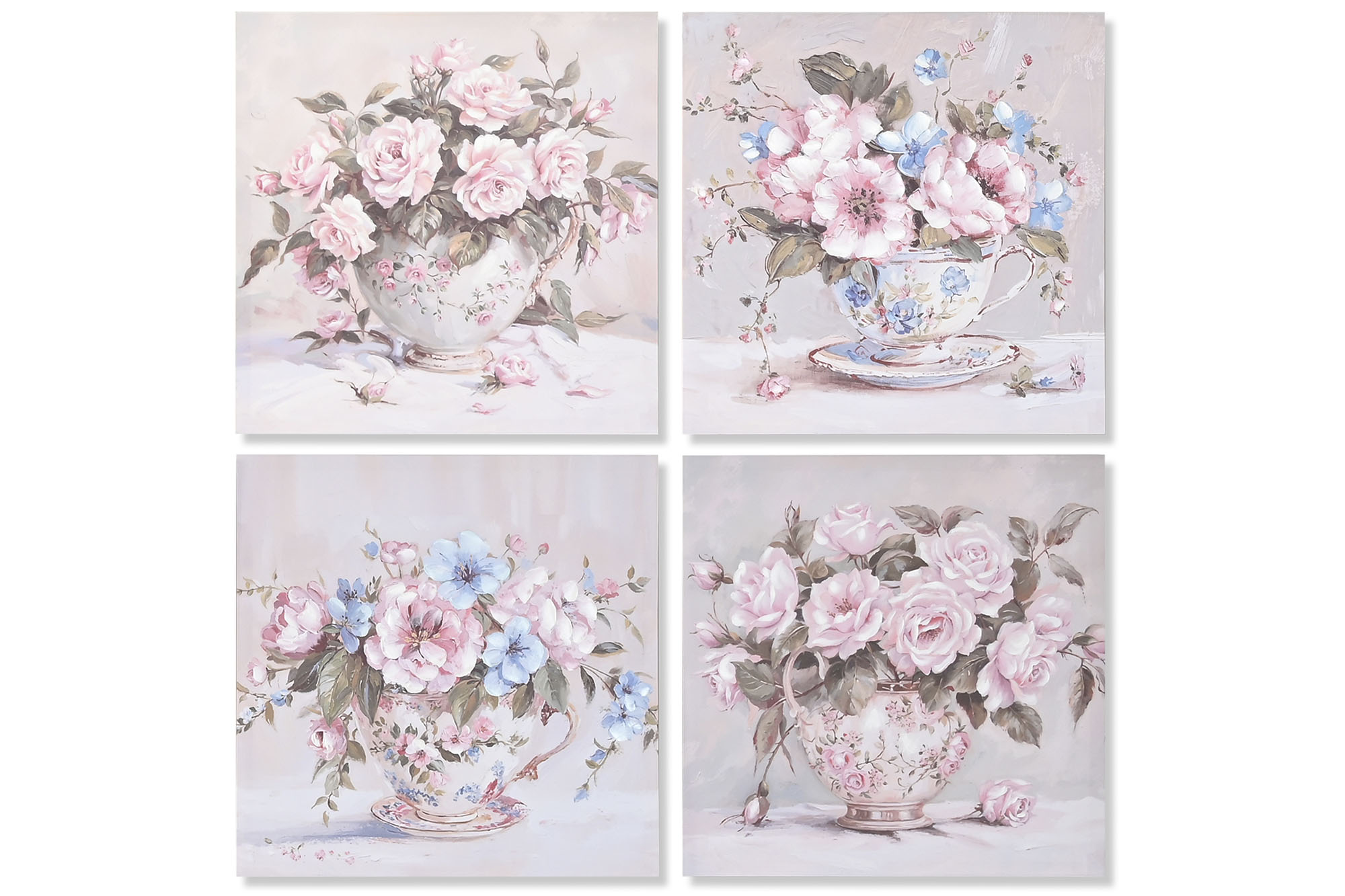 CUADRO LIENZO ABETO 60X3X60 ROSAS TAZA ROSA