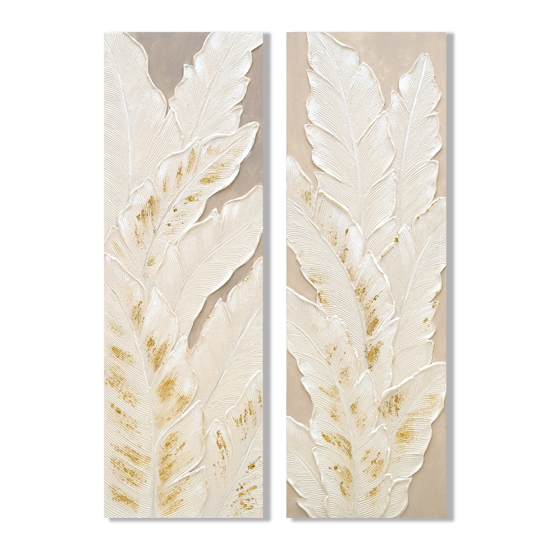 CUADRO LIENZO MDF 30X3X90 HOJAS PALMERA ESTREC