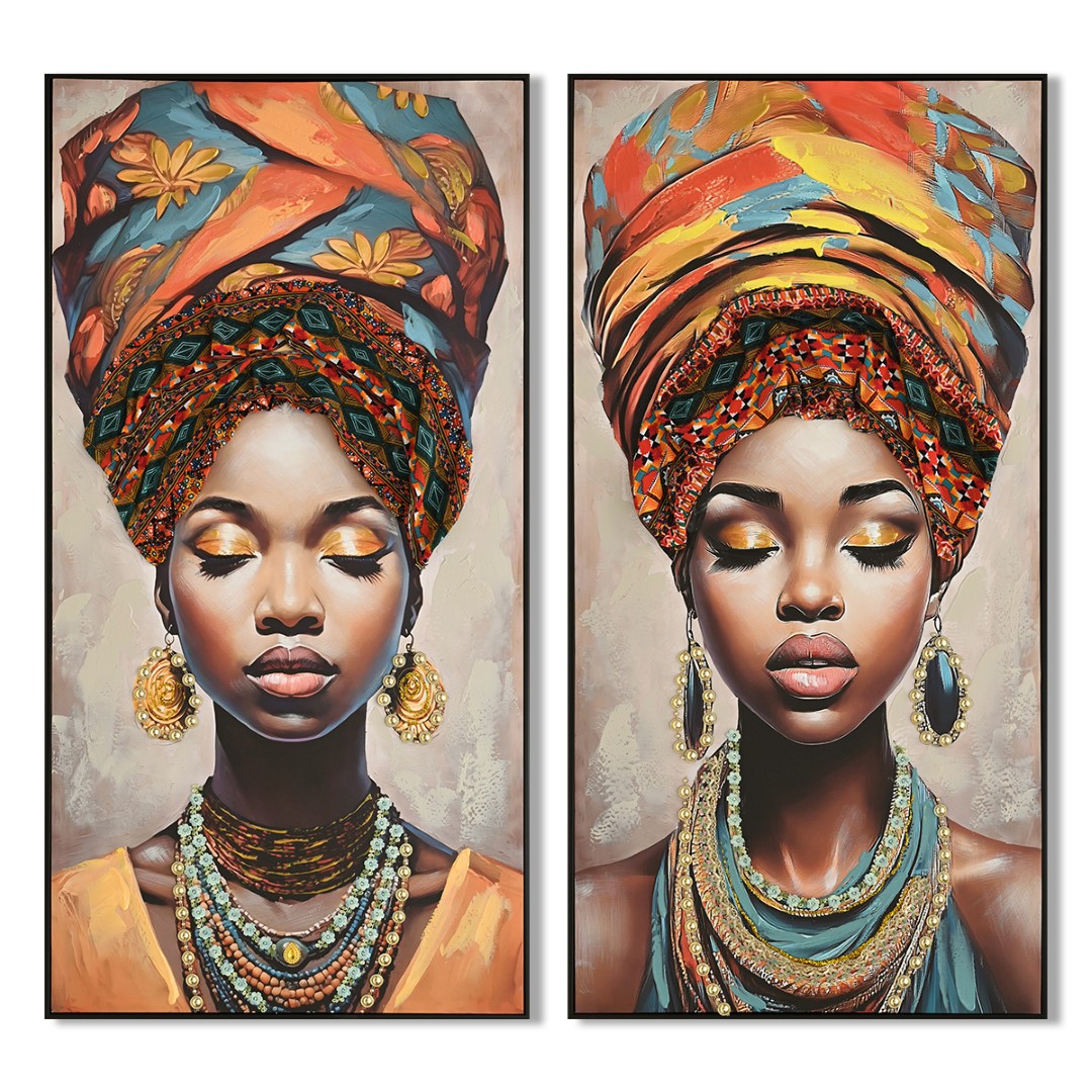 CUADRO LIENZO PS 62X4X122 AFRICANA PENDIENTES TURQ