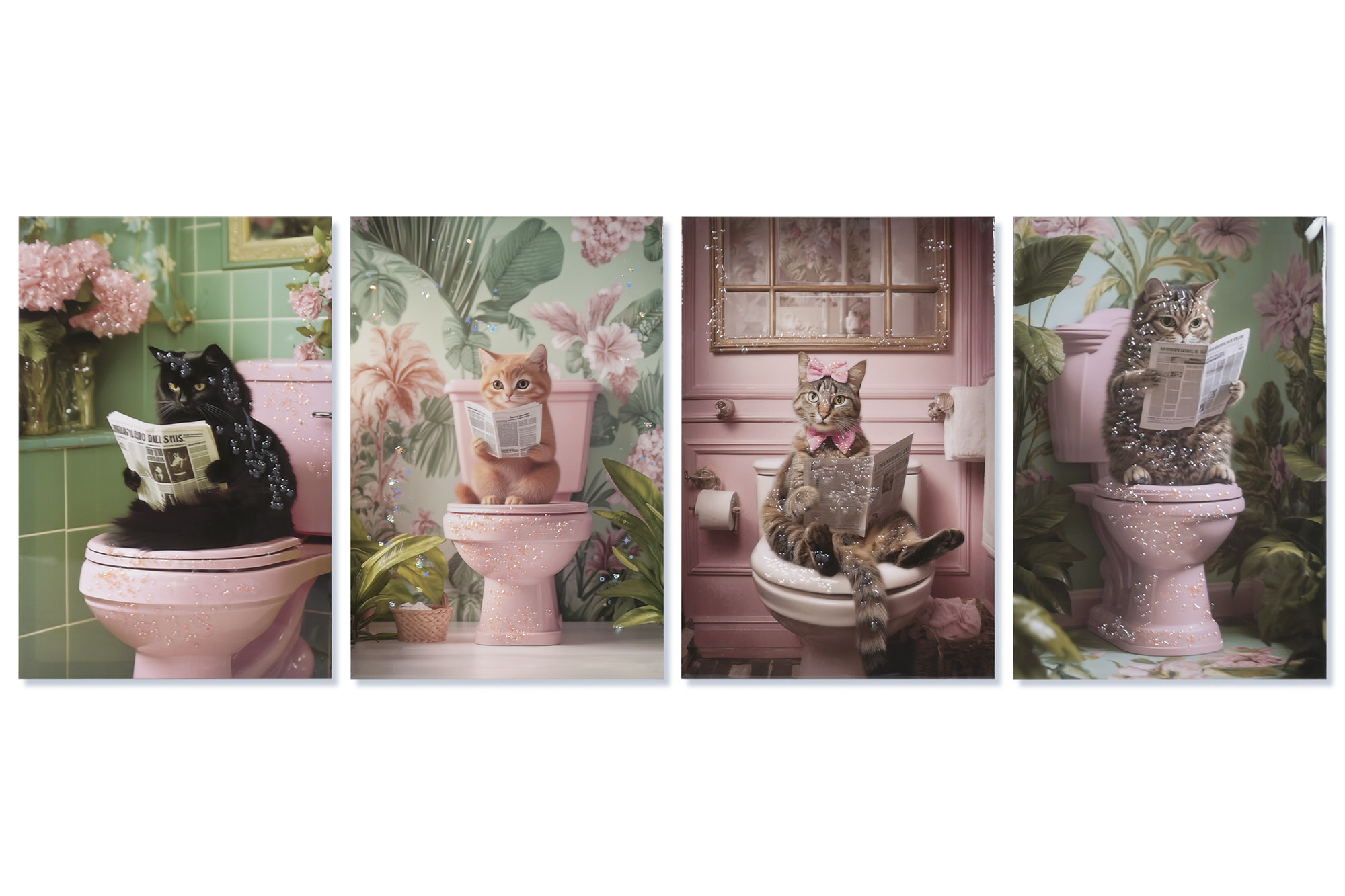 CUADRO LIENZO MDF 40X1,8X60 GATO BAÑO PAJARITA