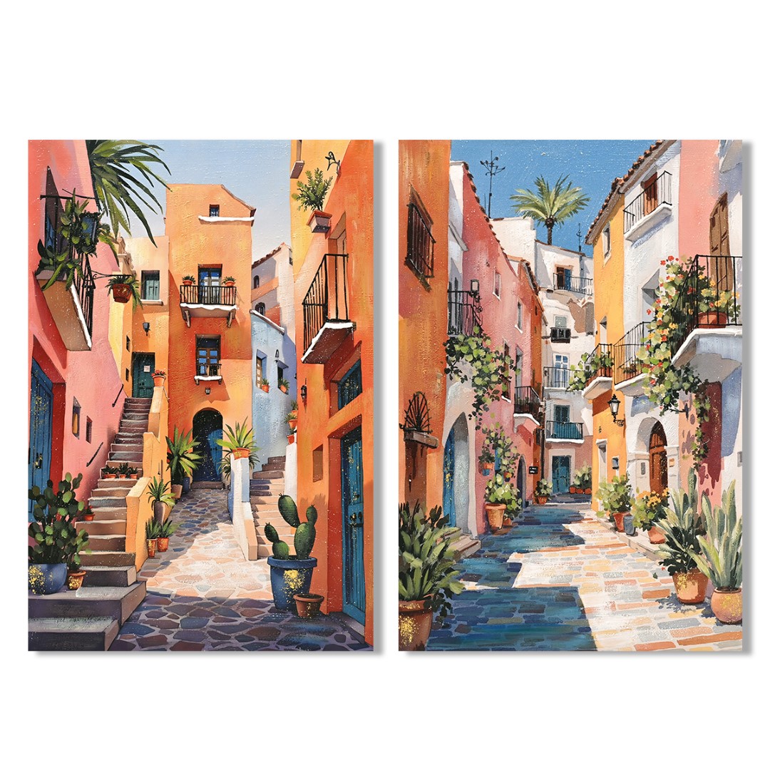 CUADRO LIENZO MDF 60X3X90 PUEBLO ESCALERAS