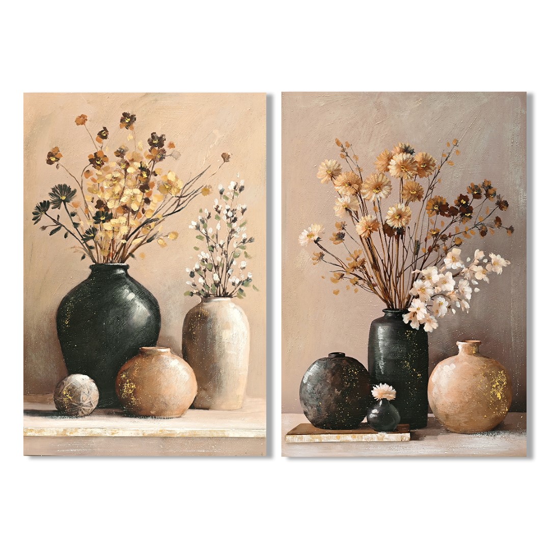 CUADRO LIENZO MDF 60X3X90 JARRONES NEGRO ESTRECHO