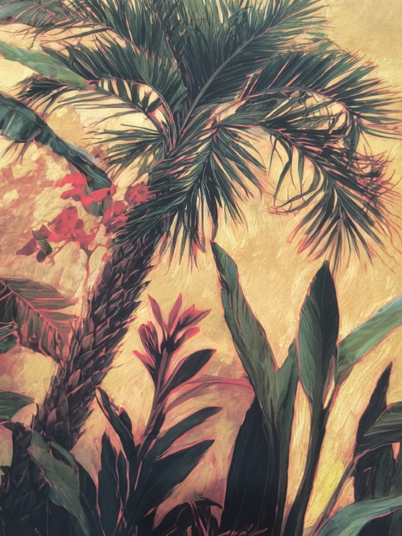 CUADRO LIENZO 150X4,5X50 PALMERAS TROPICAL OCRE 3