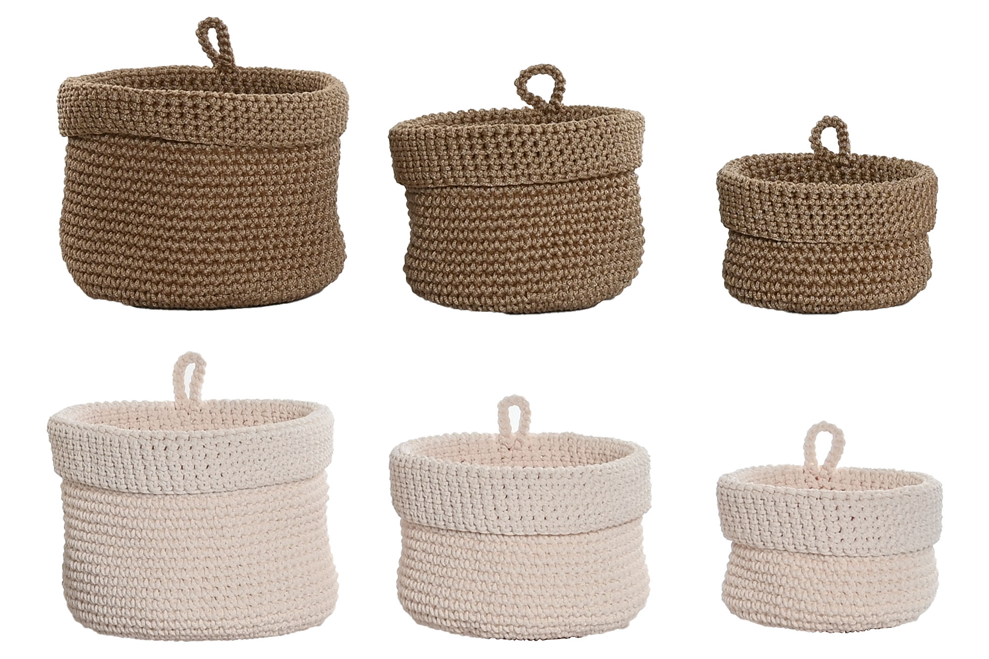 CESTA SET 3 PP 14X14X13 CROCHET BEIGE