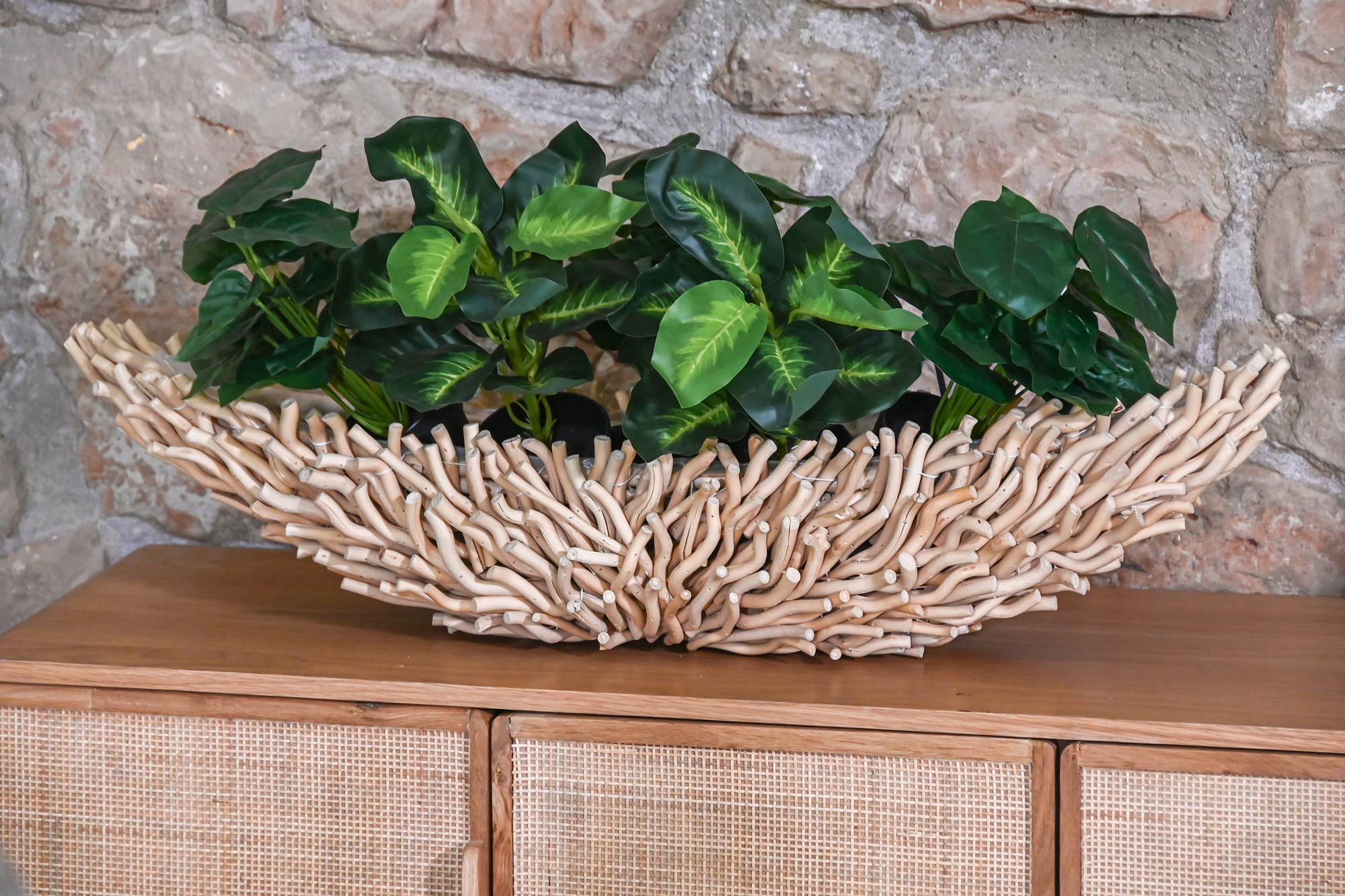 CENTRO MESA MADERA 86X25X17CM CANOA BLANCO 2