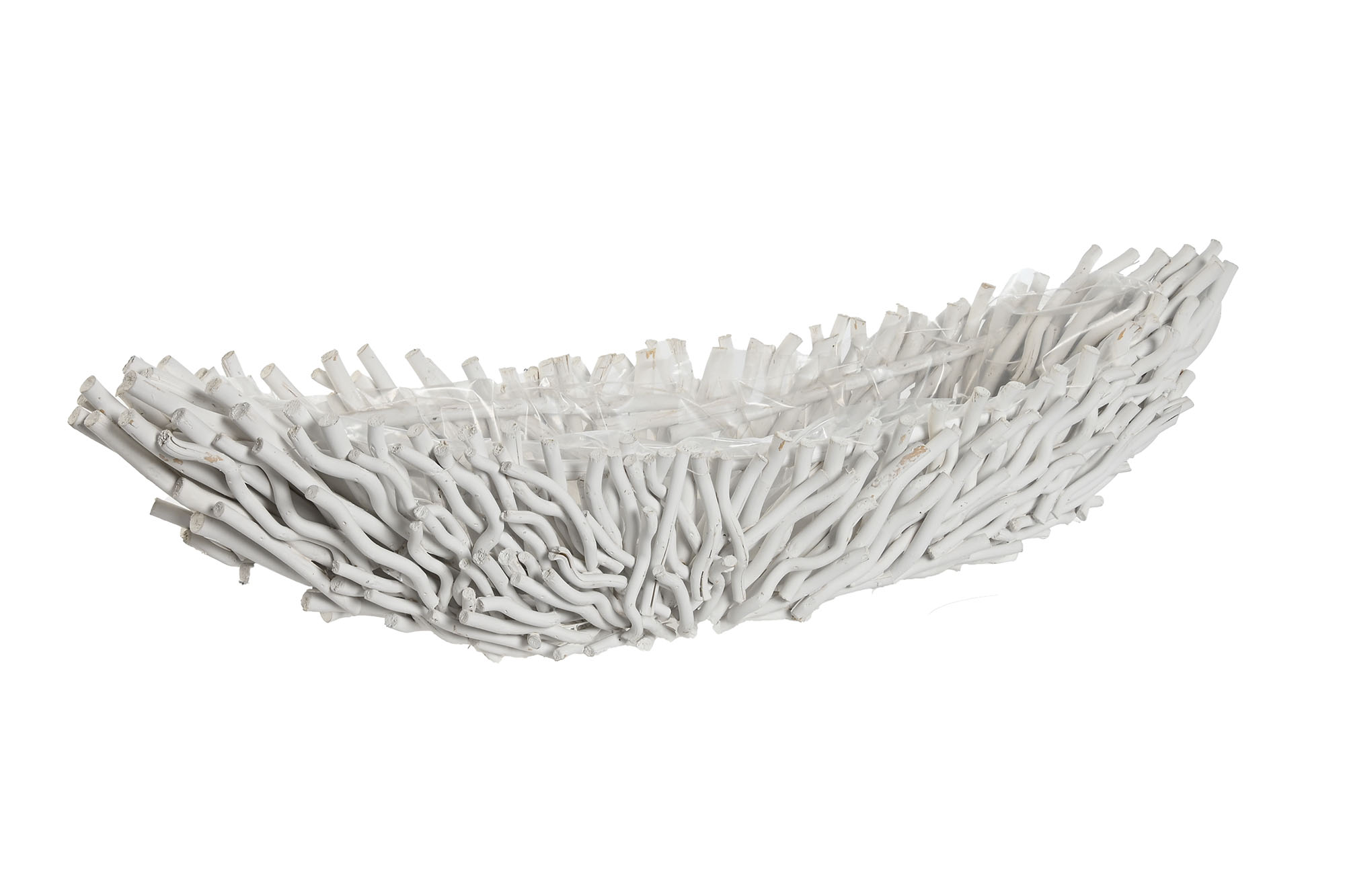 CENTRO MESA MADERA 86X25X17CM CANOA BLANCO