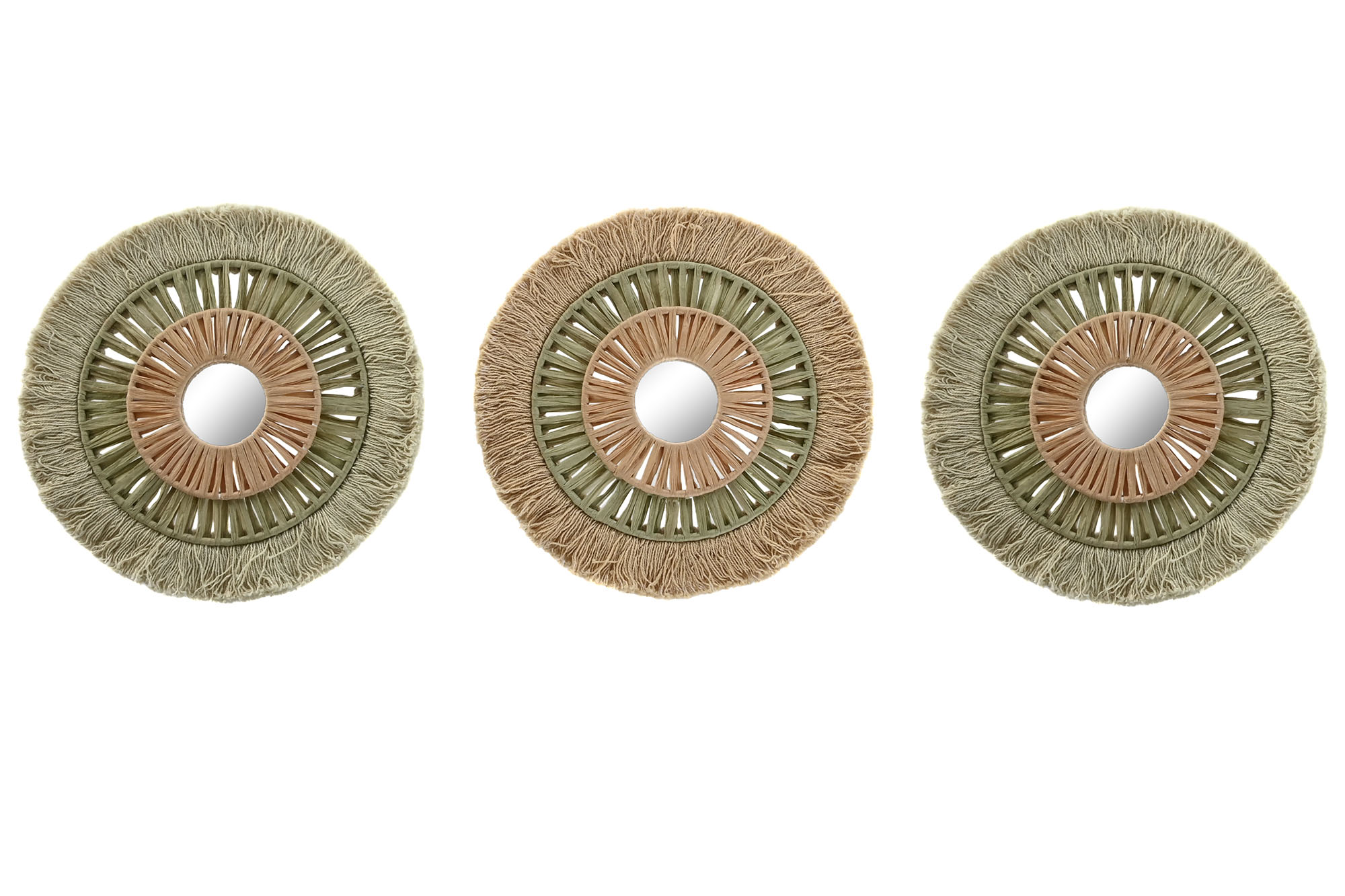 DECORACION PARED SET 3 RAFIA ALGODON 20X1X20 VERDE