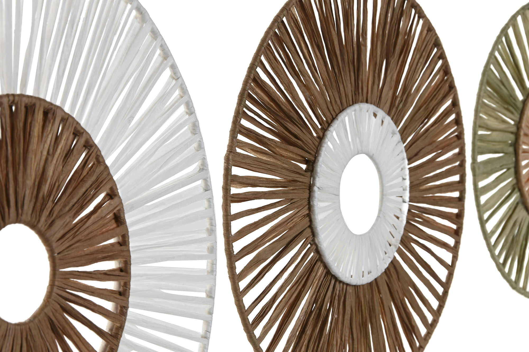 DECORACION PARED SET 4 RAFIA METAL 30X1X30 VERDE 2
