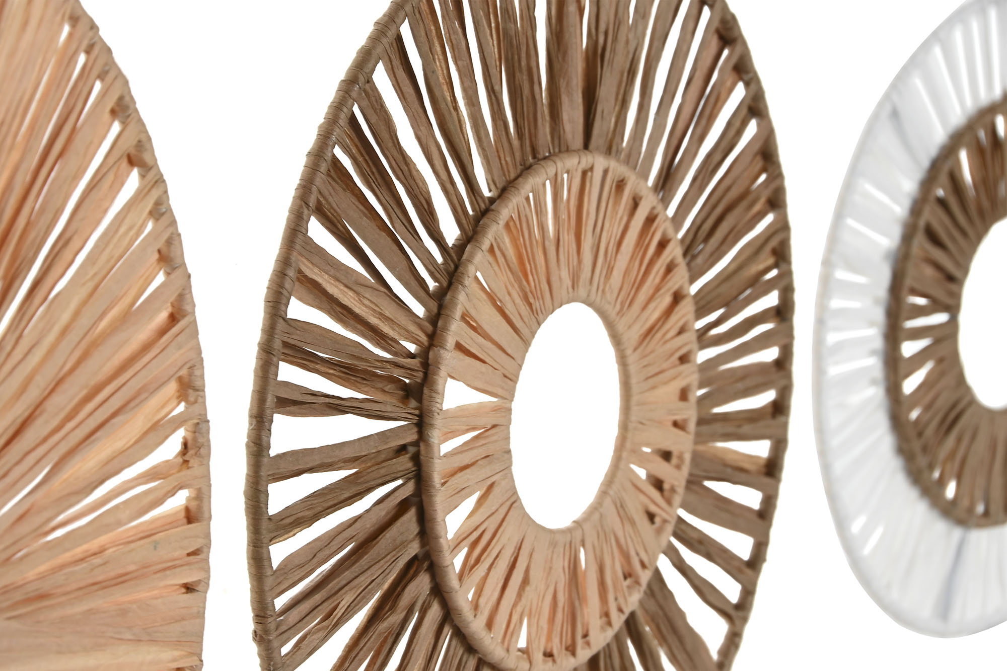 DECORACION PARED SET 3 RAFIA METAL 25X1X25 NATURAL 2