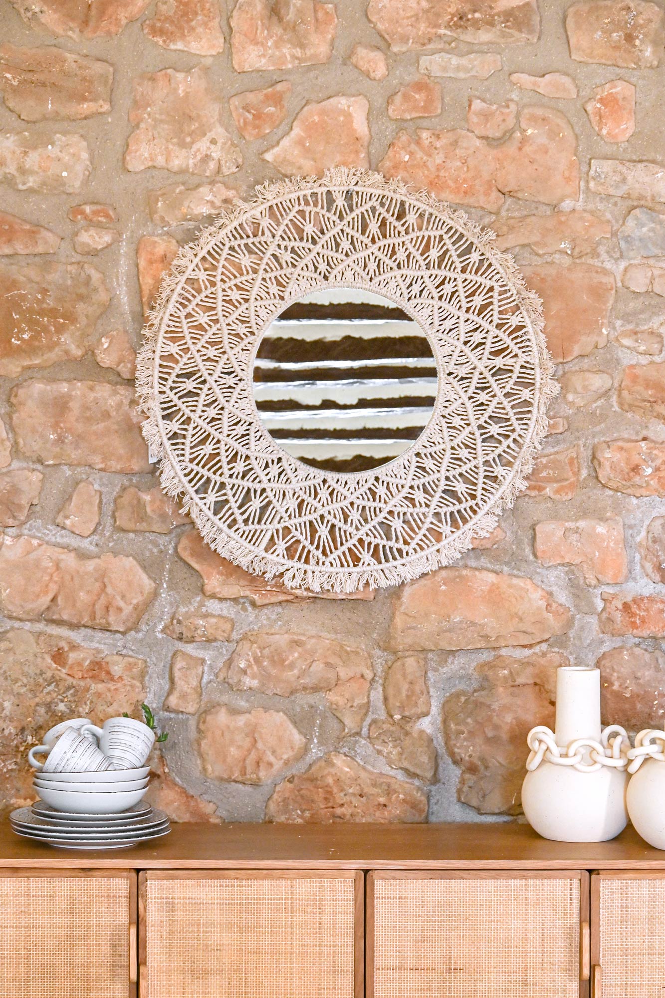 ESPEJO MACRAME CRISTAL 76X1X76 41CM BEIGE 2