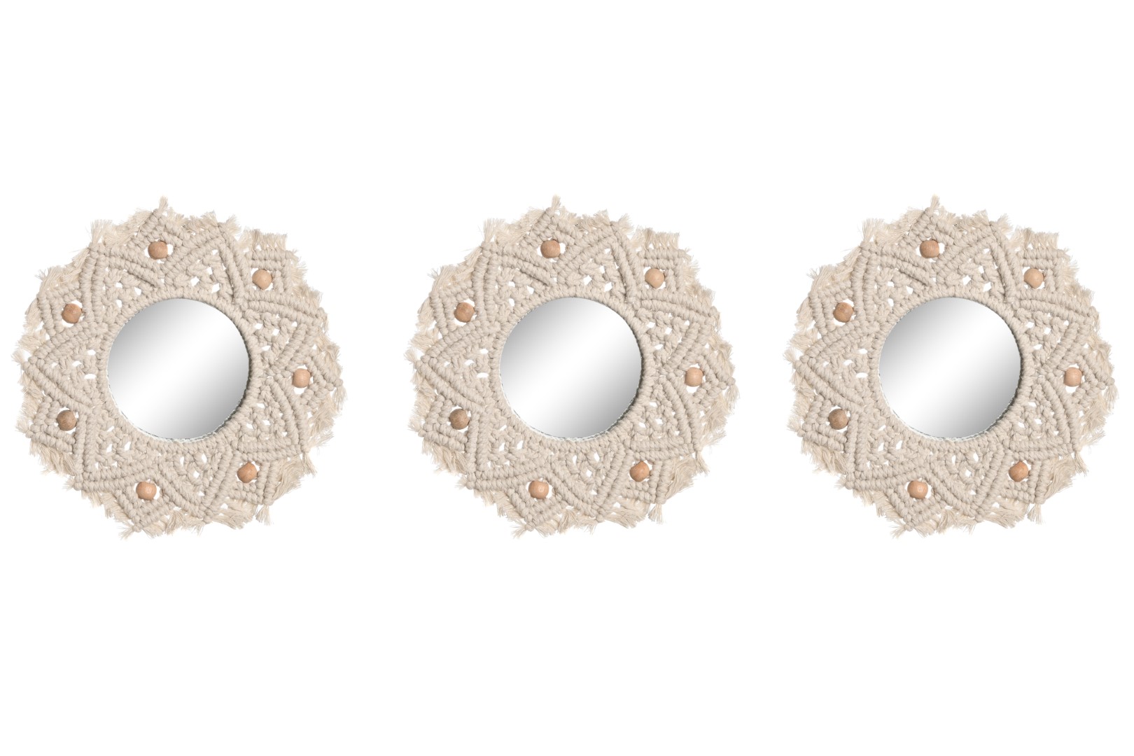 ESPEJO SET 3 MACRAME CRISTAL 20X1X20 BLANCO