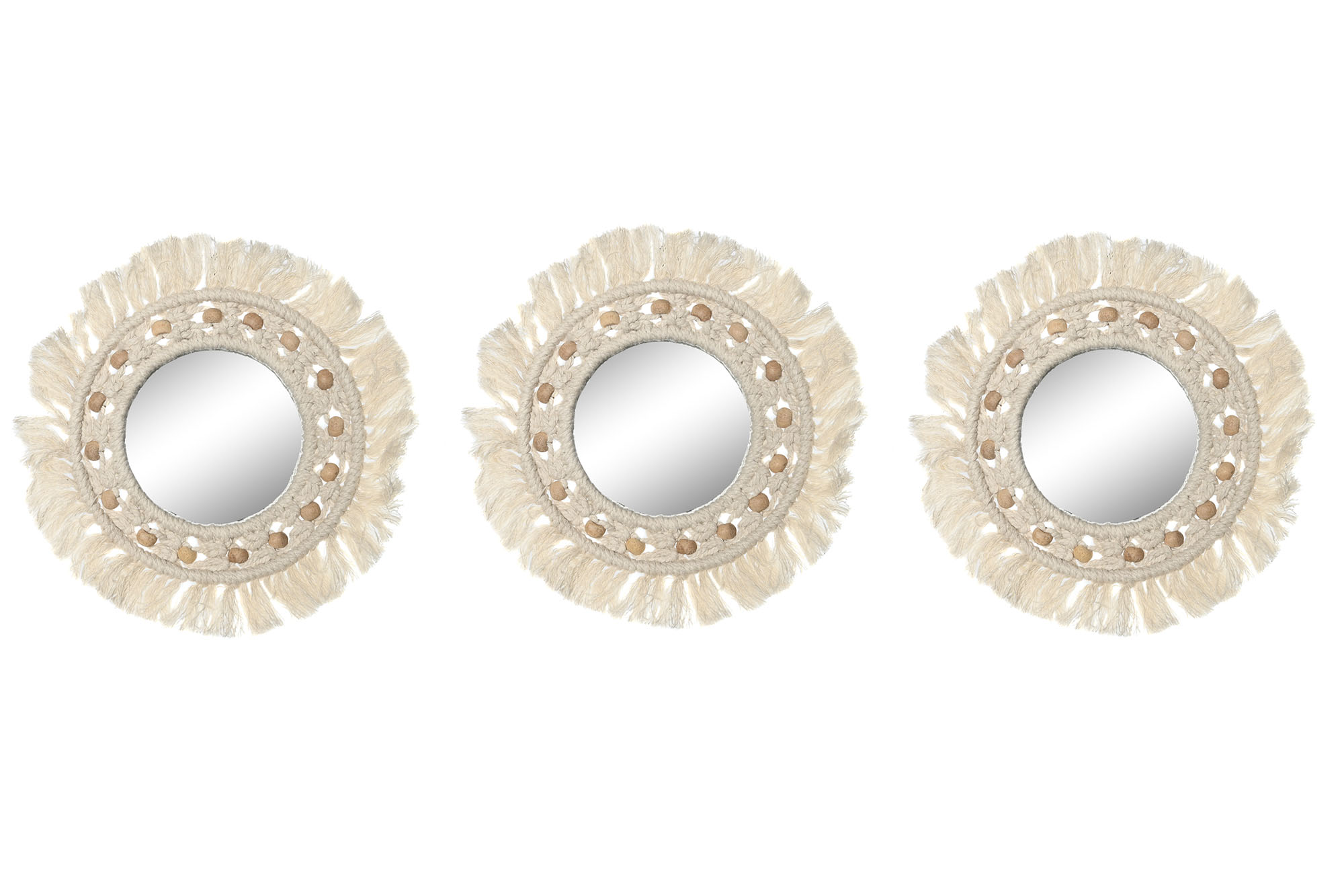 ESPEJO SET 3 MACRAME CRISTAL 20X1X20 BLANCO