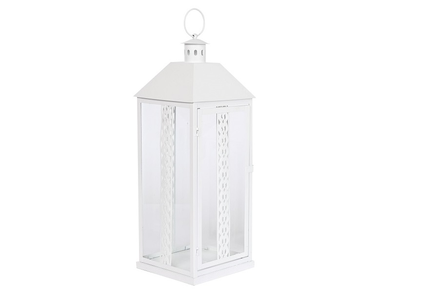 FAROLA HIERRO CRISTAL 20X20X55CM ASA BLANCA