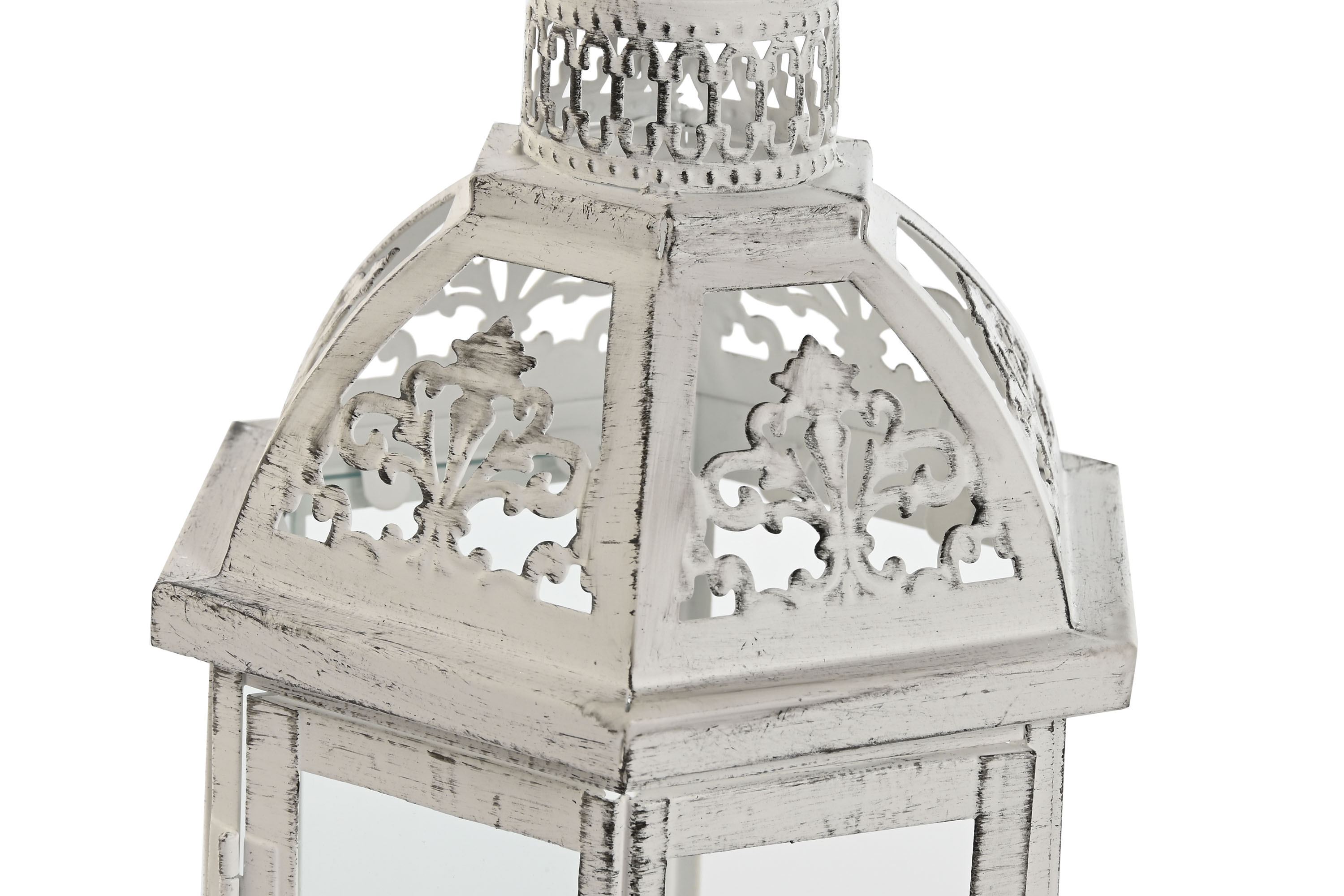 FAROLA METAL CRISTAL 18X16X35 DESGASTADO 2