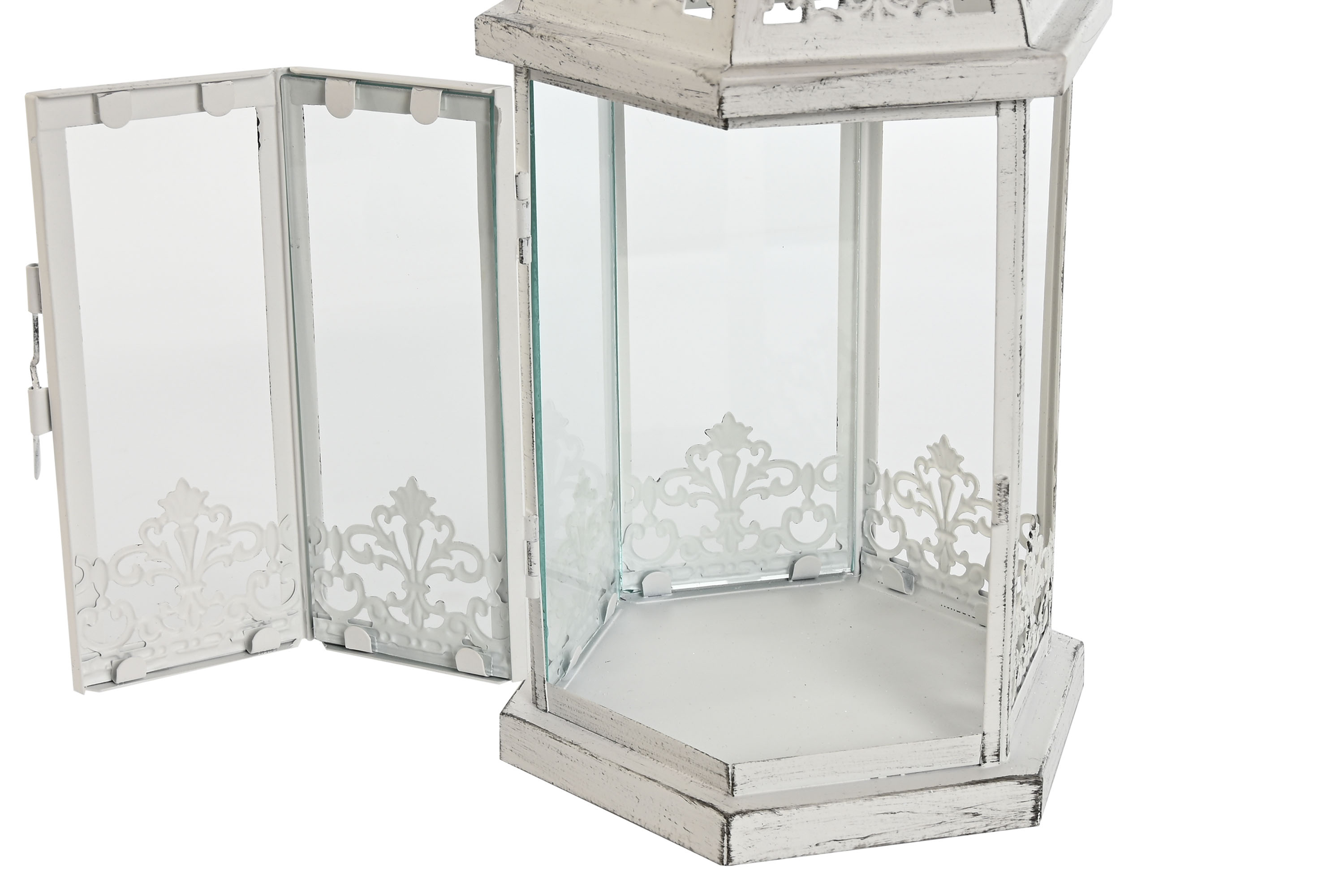 FAROLA METAL CRISTAL 18X16X35 DESGASTADO 3