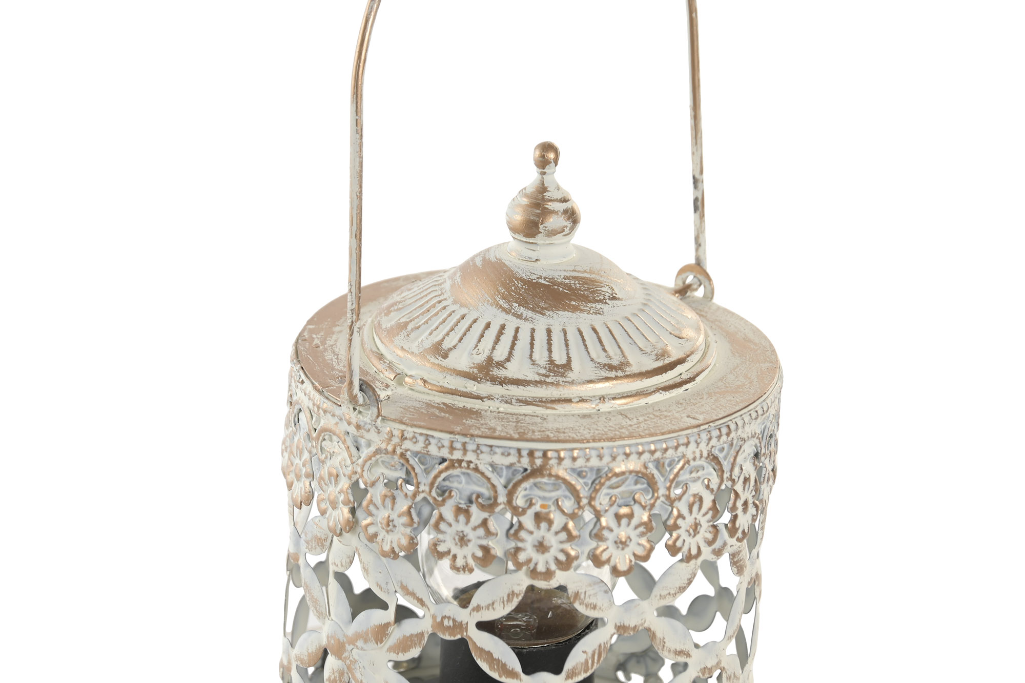 FAROLA METAL CRISTAL 9X9X14,5 ENVEJECIDO BLANCO 3