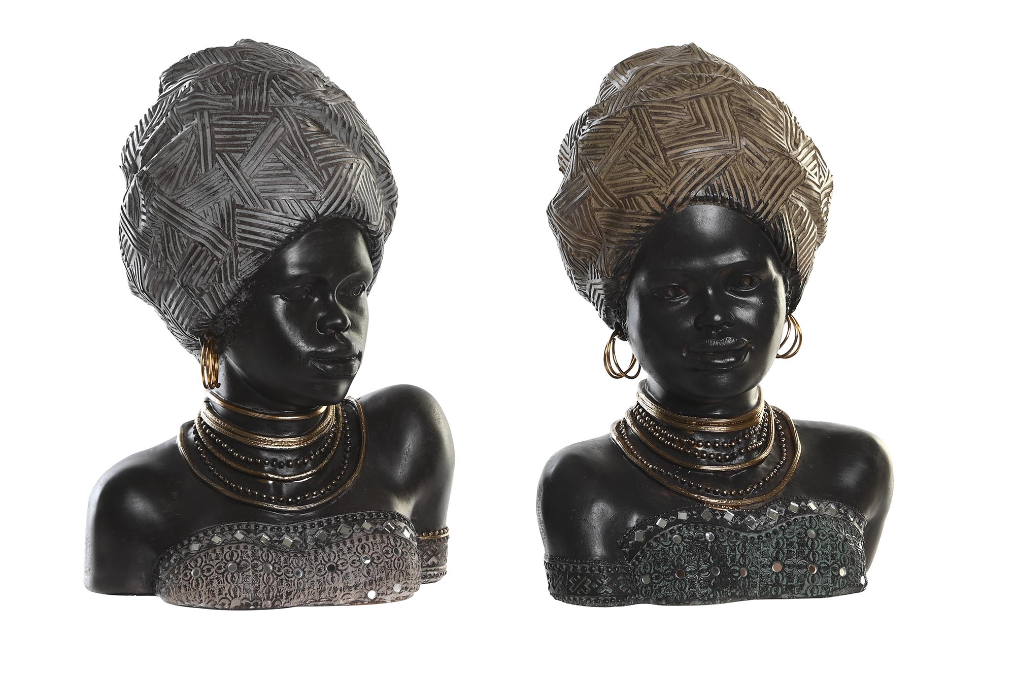 FIGURA RESINA 24X18X36 AFRICANA TURBANTE BEIGE