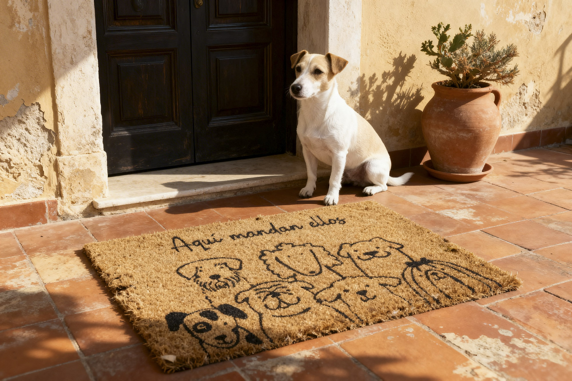 FELPUDO FIBRA COCO GOMA 60X40X1,5 PERROS AQUI 5