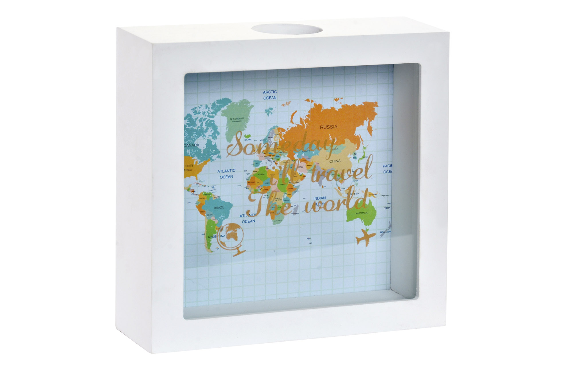 HUCHA MDF CRISTAL 14,5X5X14,5 MAPAMUNDI BLANCO