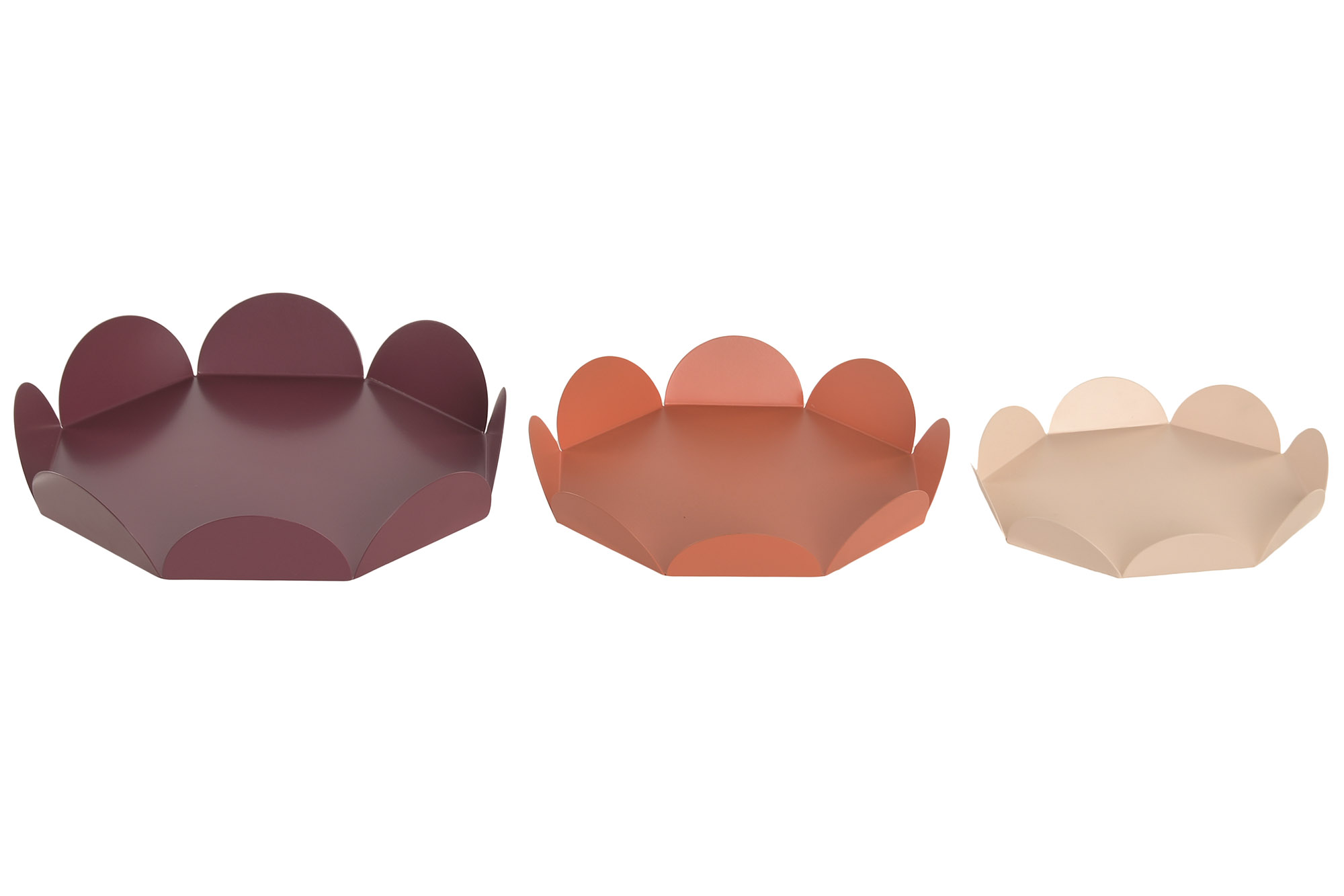 CENTRO MESA SET 3 METAL 31X31X6 ARCOS GRANATE