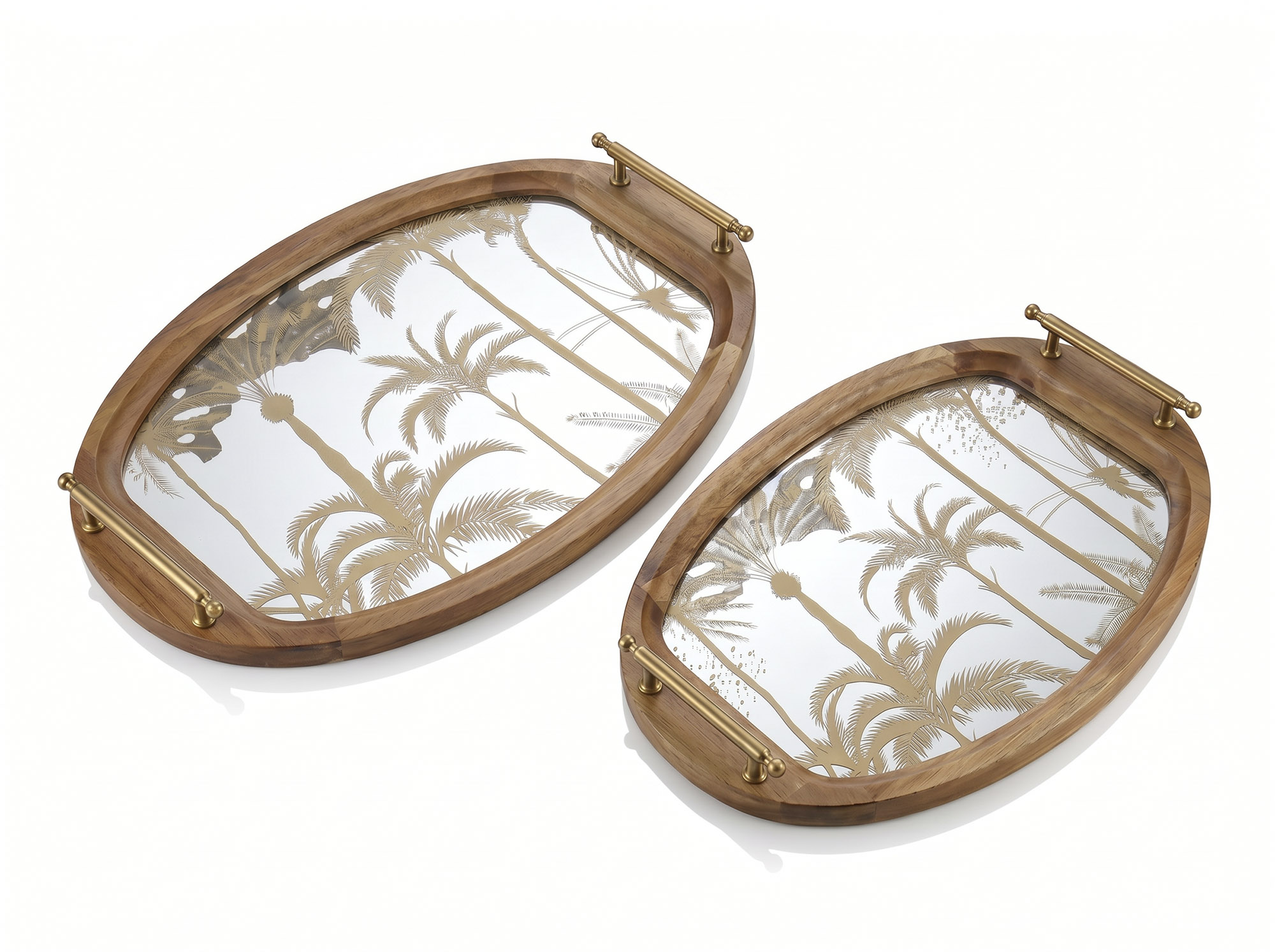 BANDEJA SET 2 ACACIA CRISTAL 48X34X5 PALMERAS