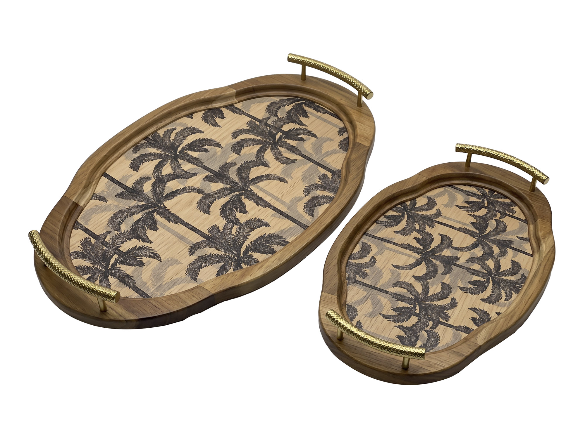 BANDEJA SET 2 ACACIA METAL 49X32X5 PALMERAS MARRON