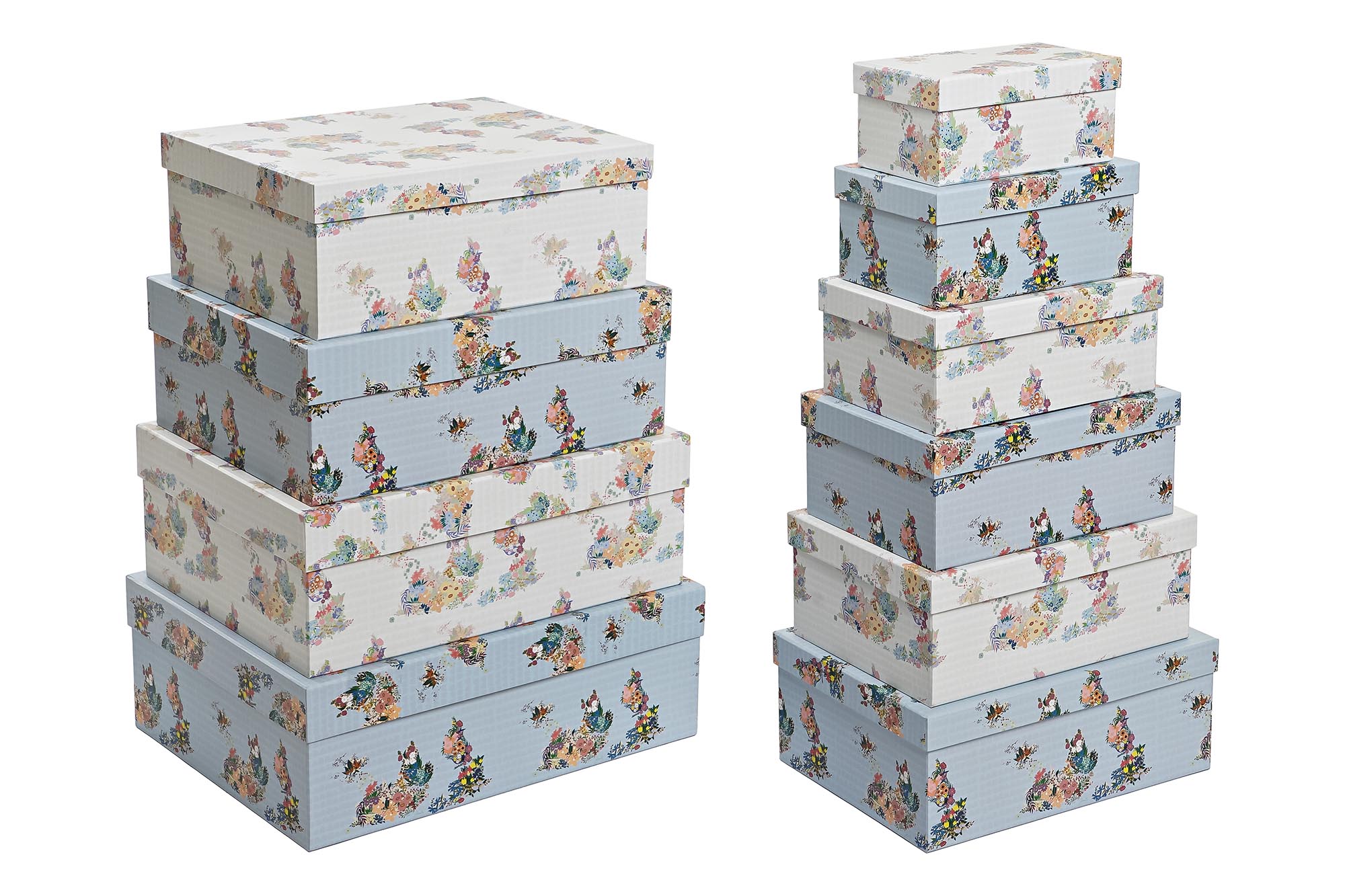 CAJA SET 10 CARTON 43,5X33,5X15,5 FLORES AZUL