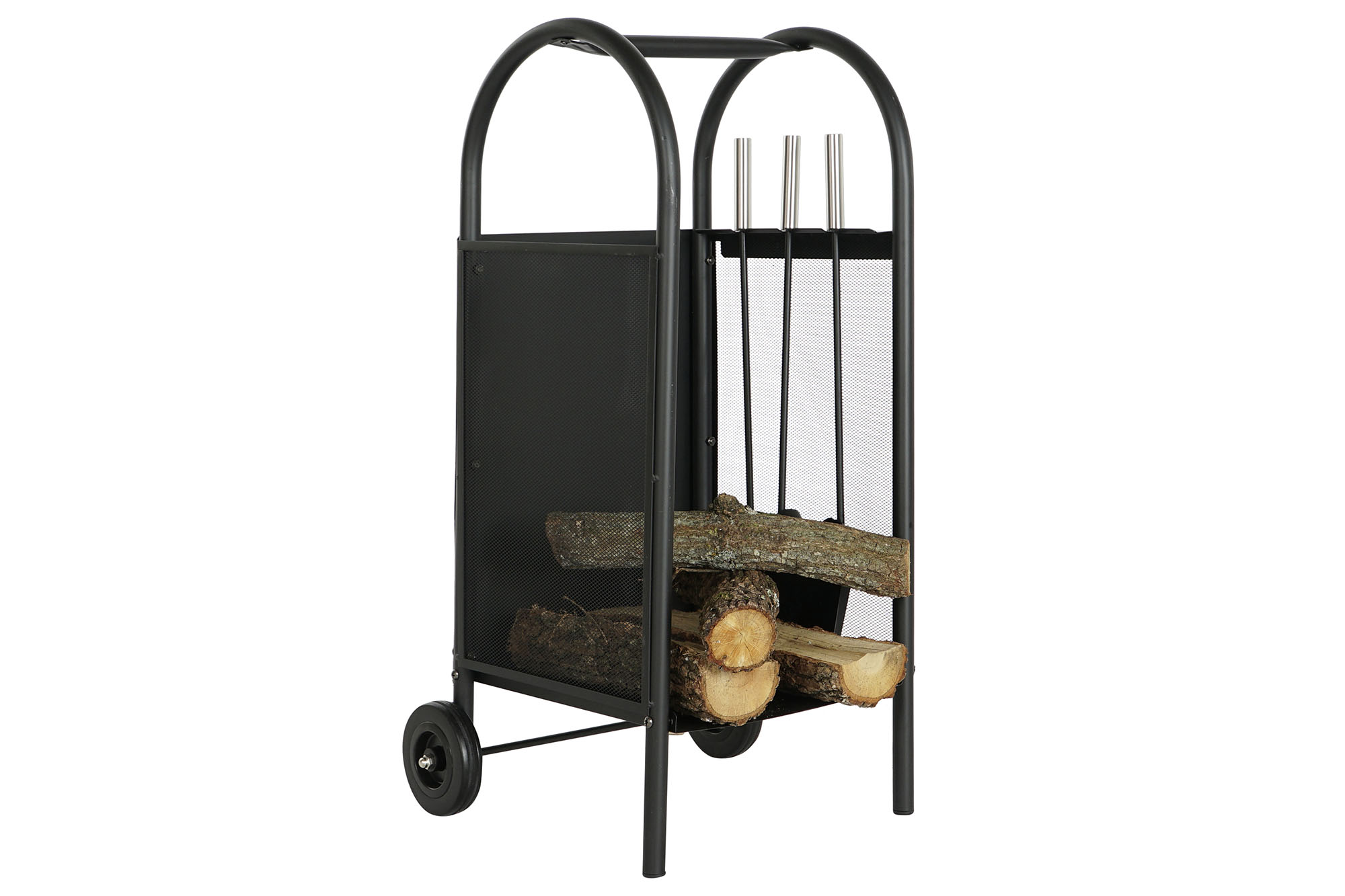 LEÑERA SET 3 ACERO PLASTICO 42X36X81 CARRITO NEGRO
