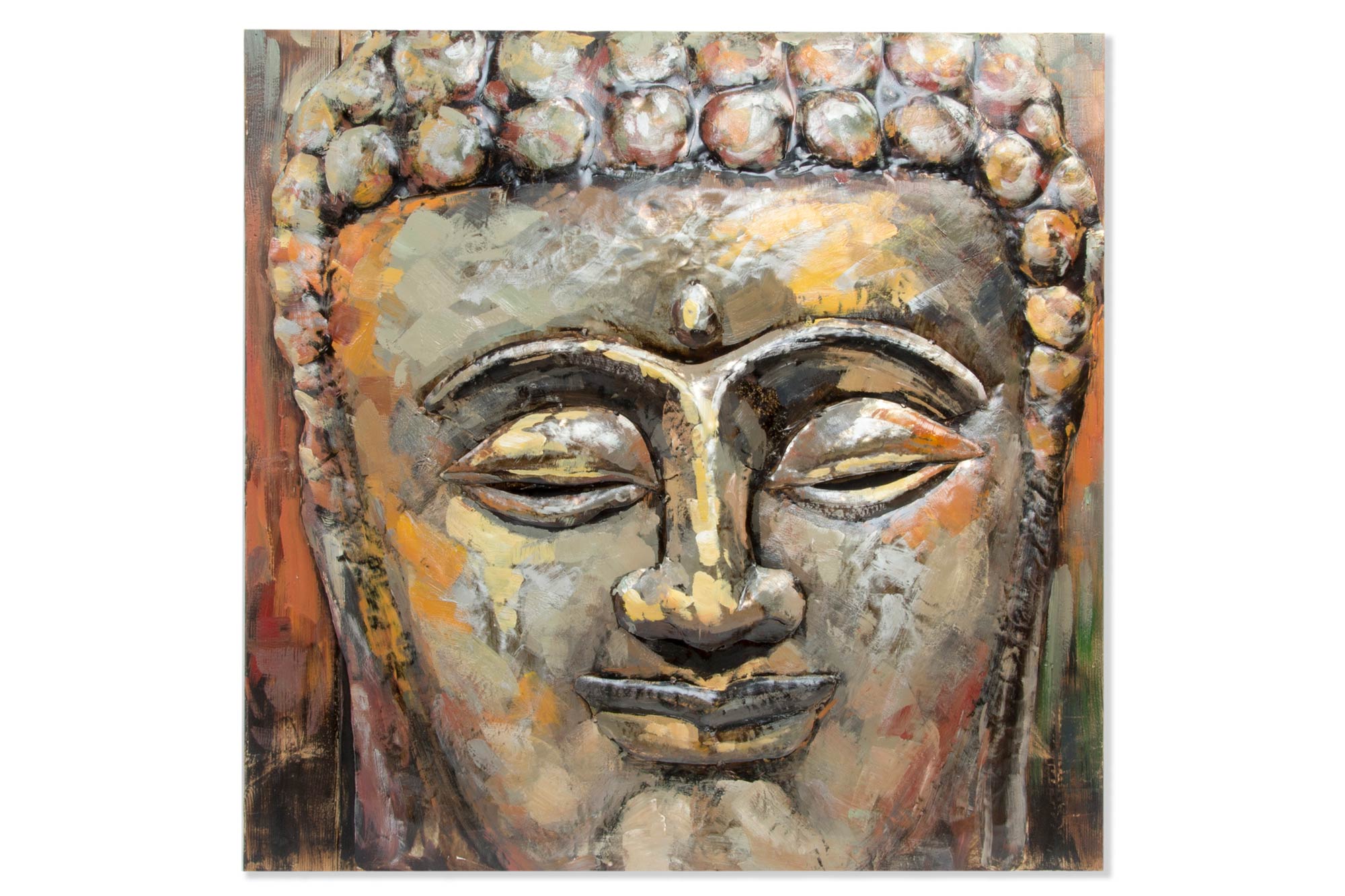 CUADRO MADERA METAL 80X80X7 BUDA PINTADO MANO