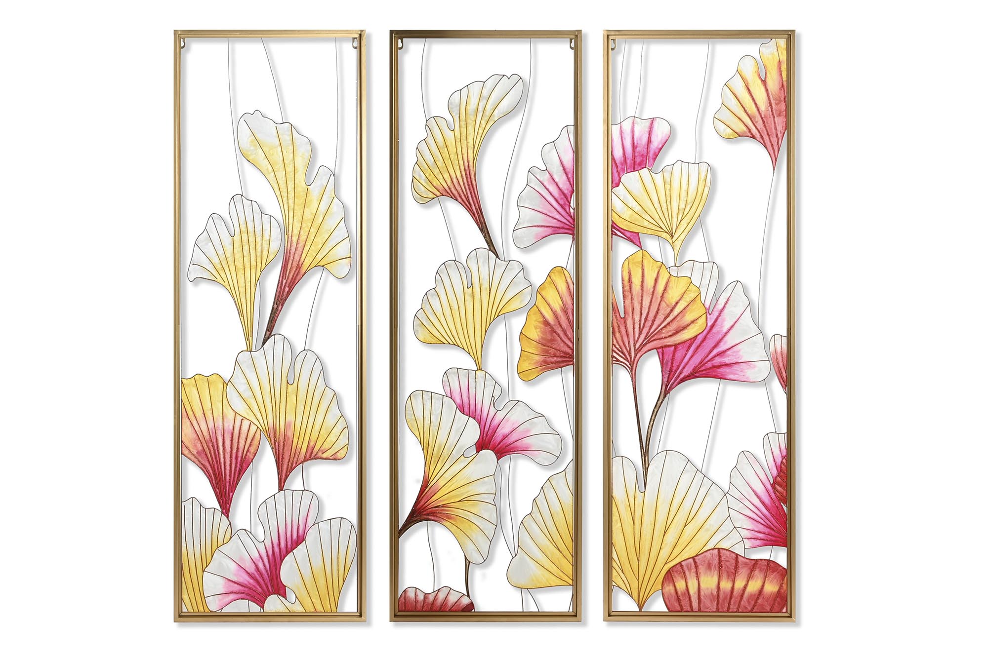 DECORACION PARED SET 3 METAL 122X3X122 HOJAS