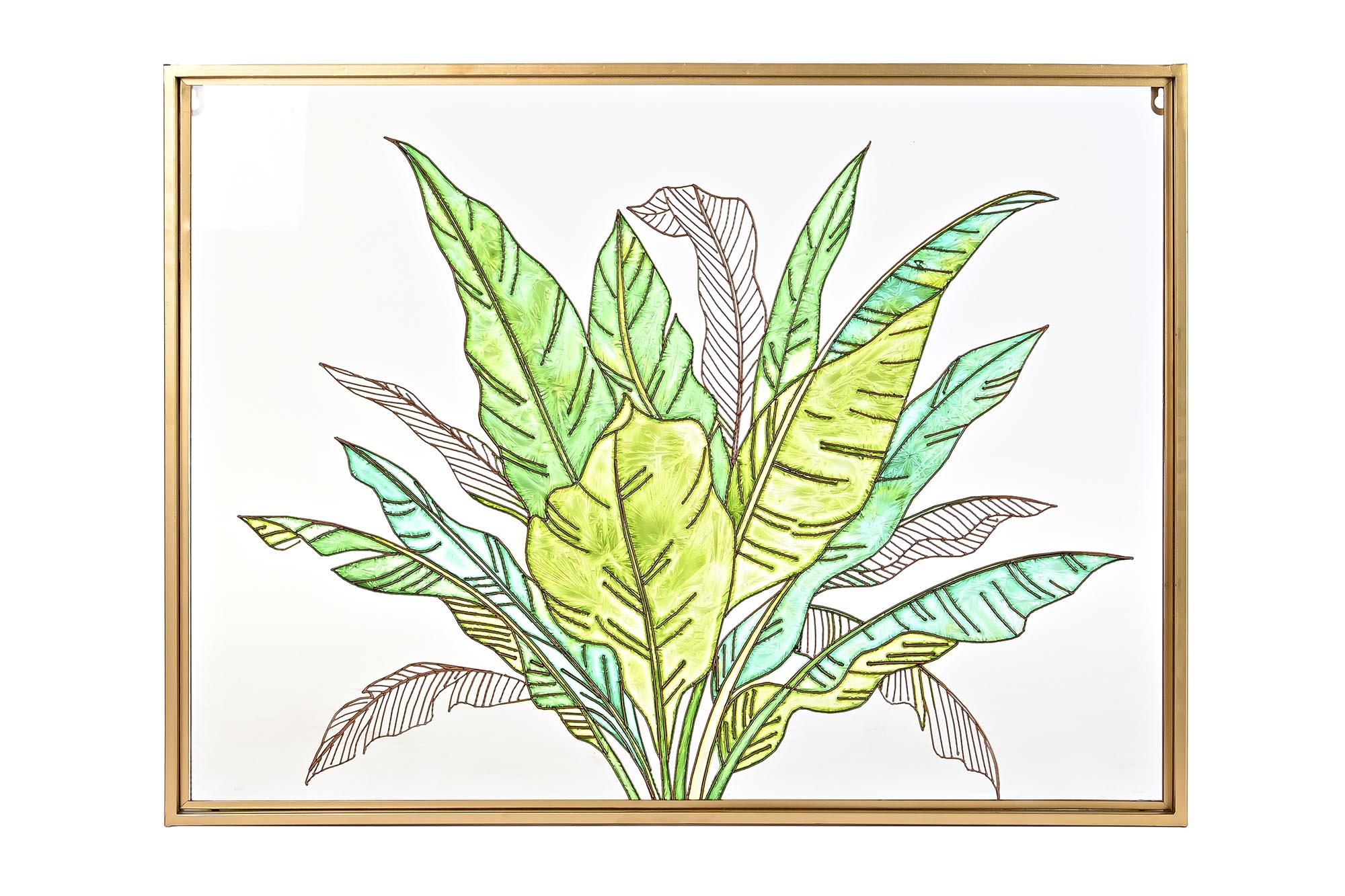 DECORACION PARED METAL CRISTAL 80X3X60 HOJAS VERDE