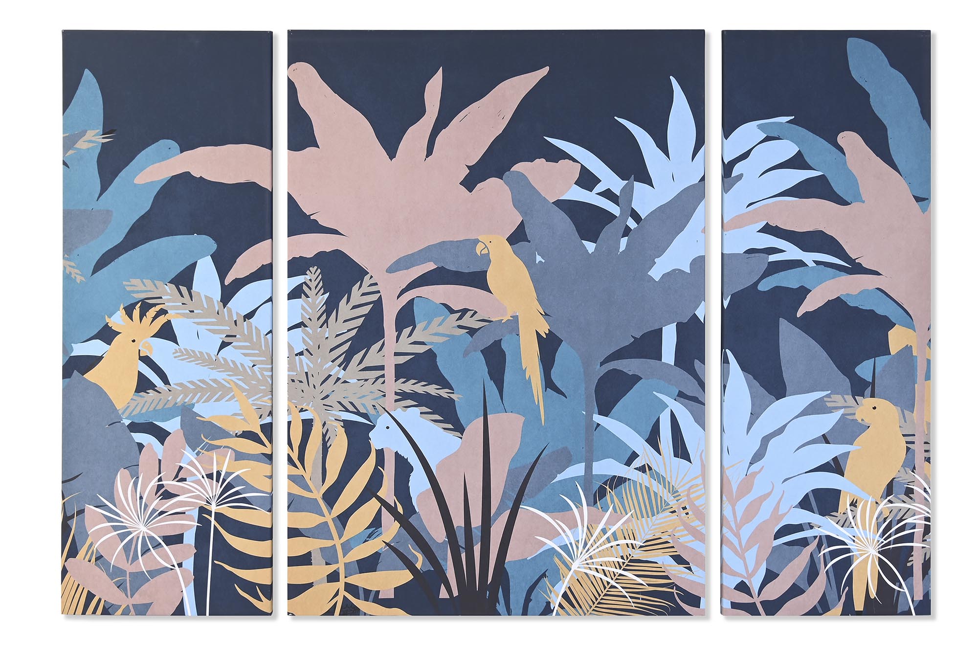 CUADRO SET 3 LIENZO MDF 140X3,8X100 JUNGLE AZUL