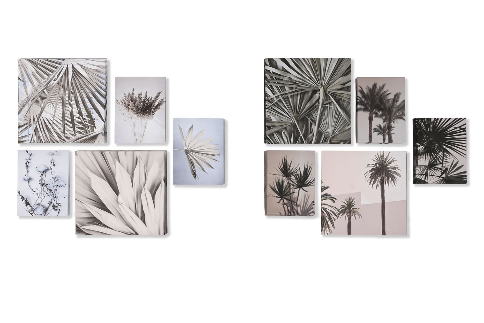 CUADRO SET 5 LIENZO MDF 25X2,5X25 HOJAS 2 SURT.