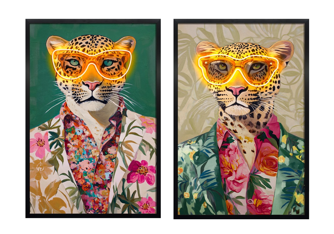 CUADRO LED LIENZO 63X3X93 LEOPARDO GAFAS 2 SURT.