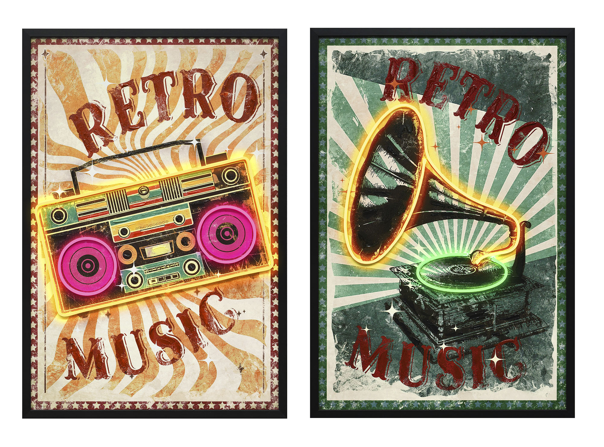 CUADRO LED LIENZO 63X3X93 RETRO MUSIC 2 SURT.