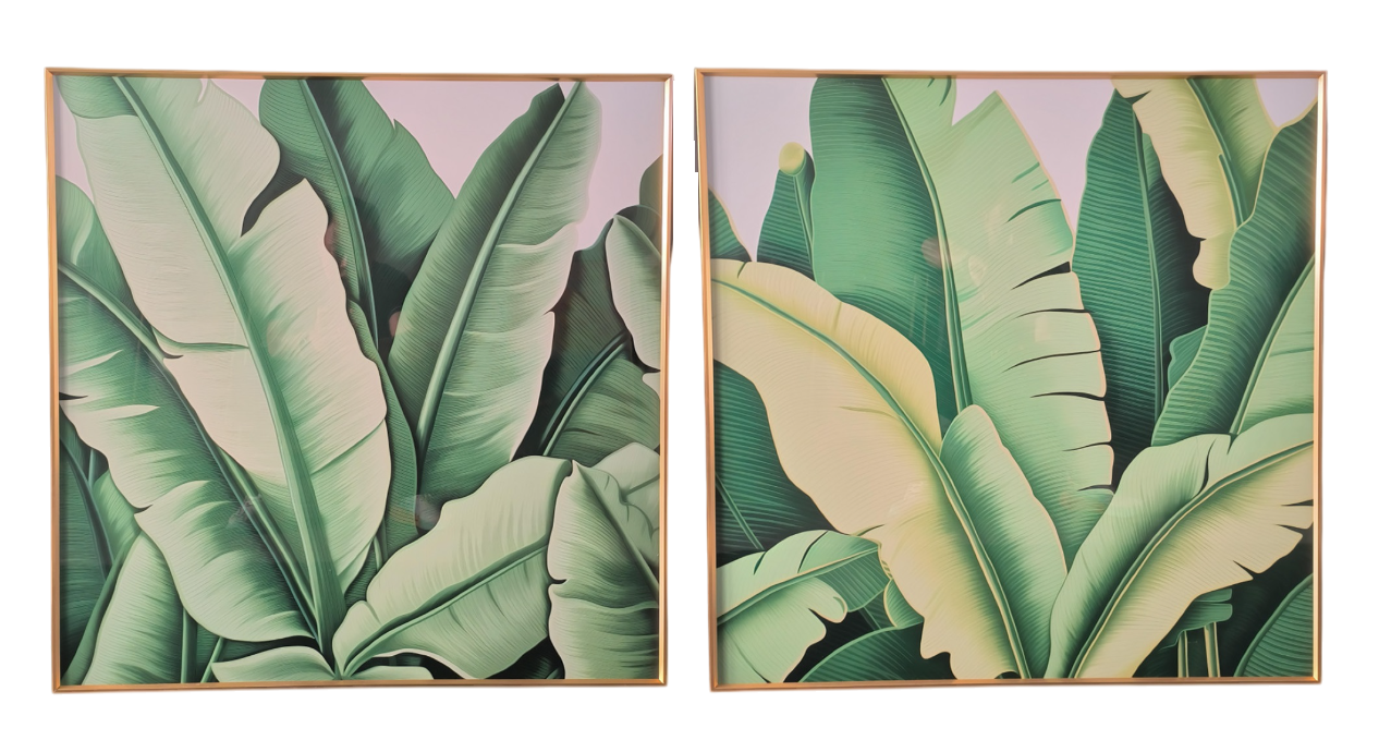 CUADRO ALUMINIO 80X3,5X80 HOJAS PALMERA 2 SURT.