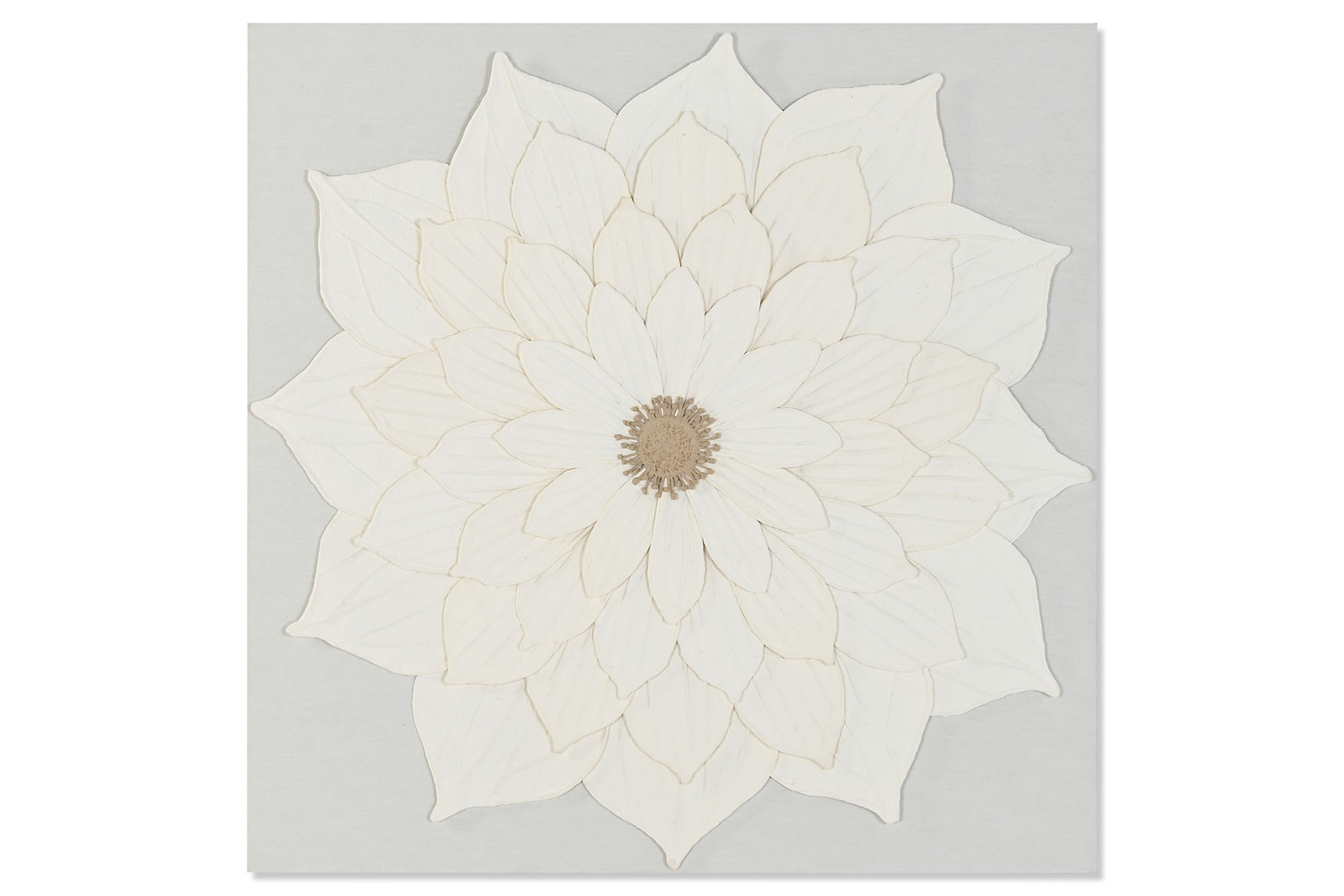 CUADRO LIENZO PAPEL MACHE 120X7X120 FLOR 3D BLANCO
