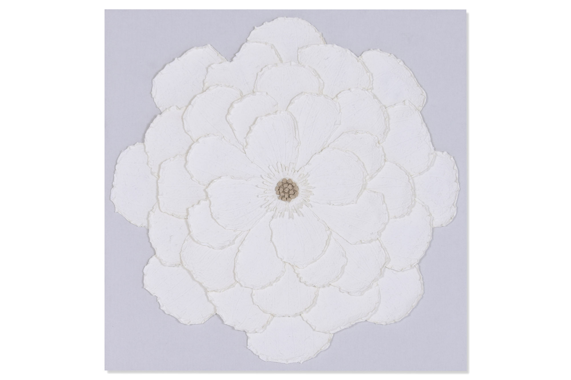 CUADRO LIENZO PAPEL MACHE 120X7X120 FLOR 3D BLANCO