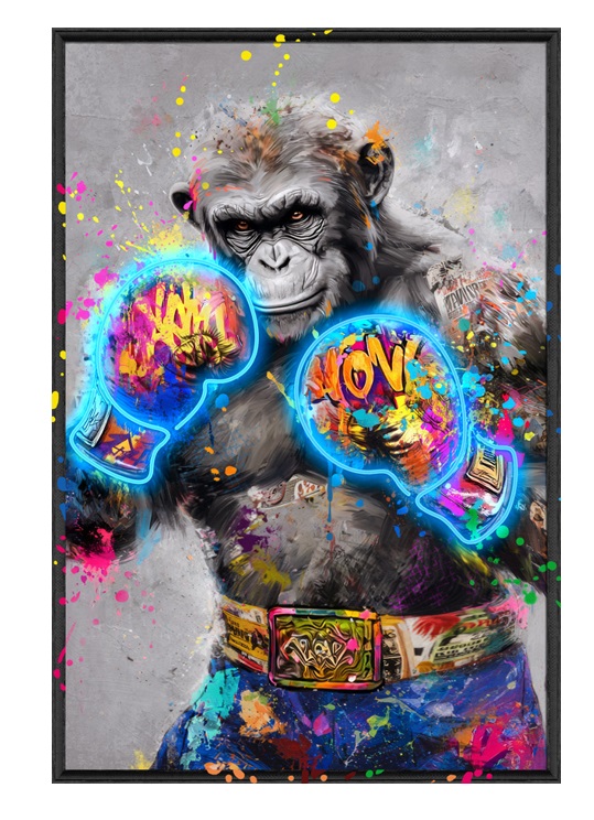 CUADRO LED LIENZO 83X3,7X123 CHIMPANCÉ BOXEO
