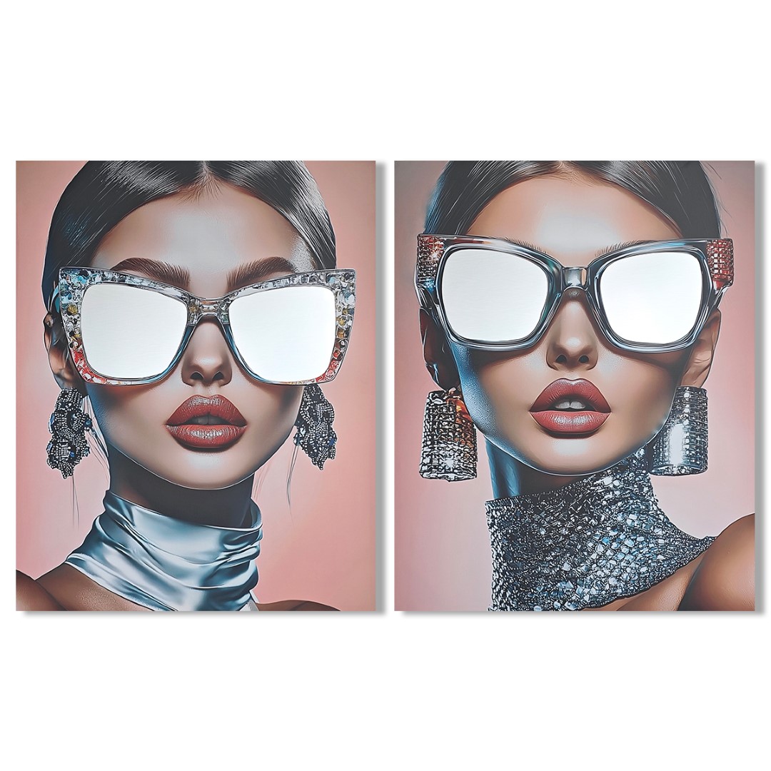 CUADRO LIENZO ESPEJO 80X3X100 CHICA GAFAS 2 SURT.