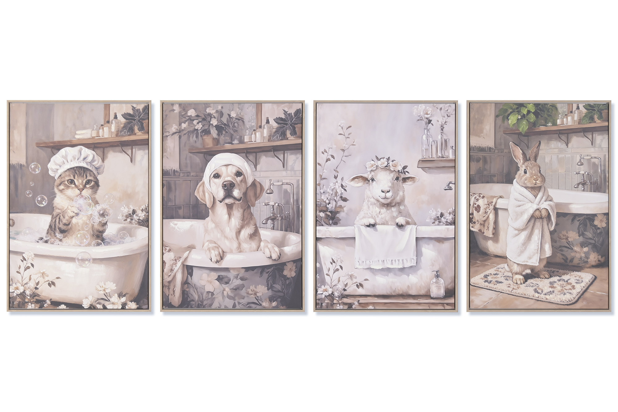 CUADRO LIENZO MDF 42X2,8X62 ANIMAL BAÑO 4 SURT.
