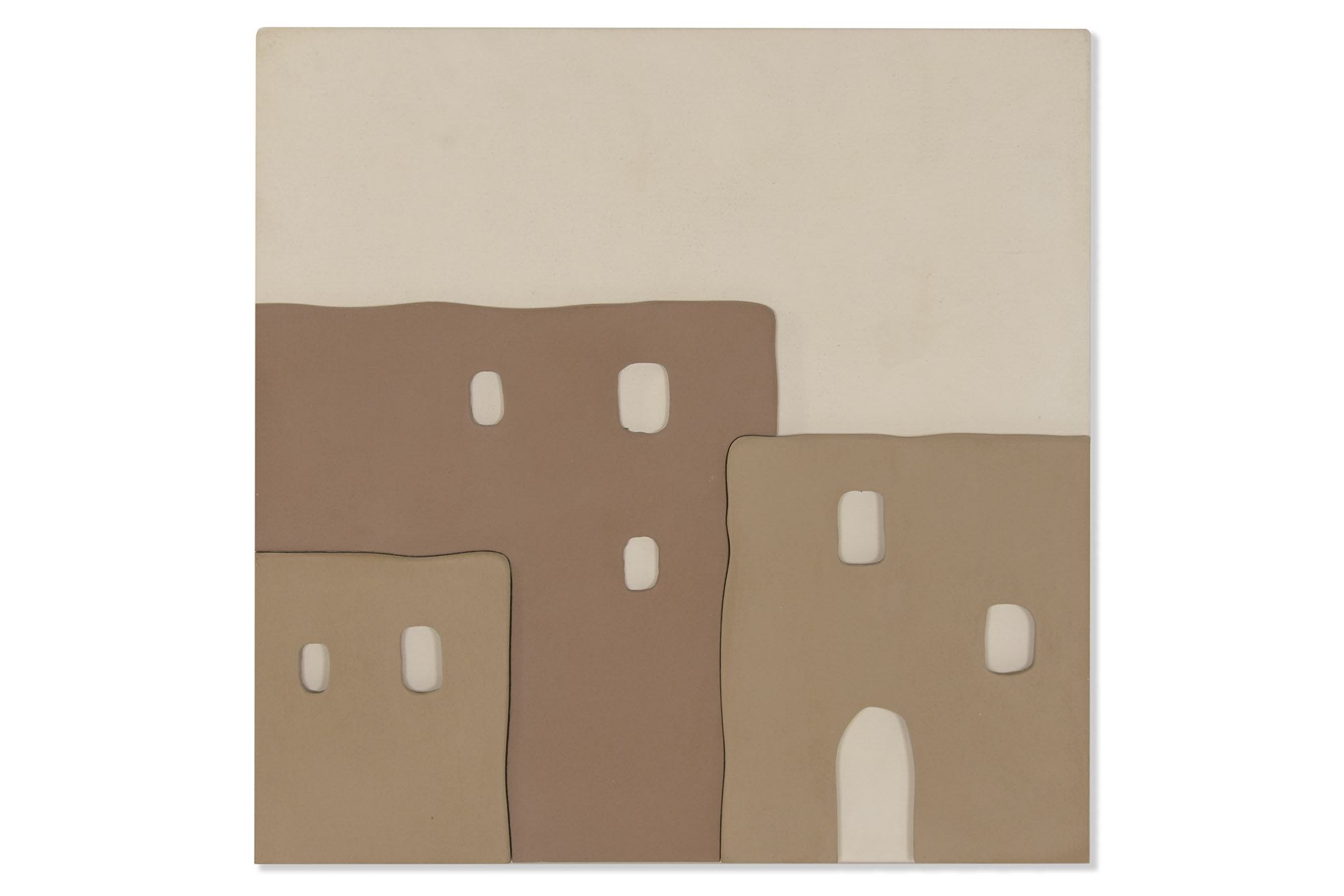 CUADRO MDF 80X6X80 RELIEVE CASAS MARRON CLARO