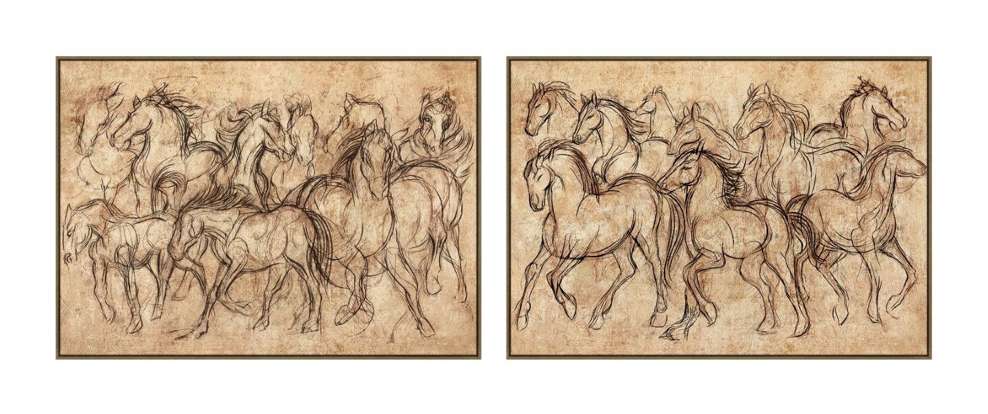 CUADRO LIENZO PS 140X4X100 CABALLOS PINTADO MANO